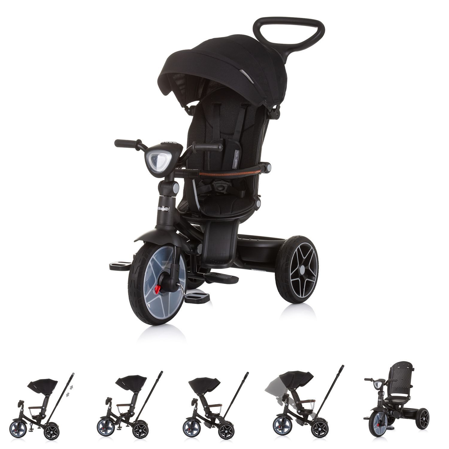 Chipolino Dreirad Dreirad, Tricycle Derby 2 in 1, Musik, Licht, Korb, Schiebegriff, Gurt