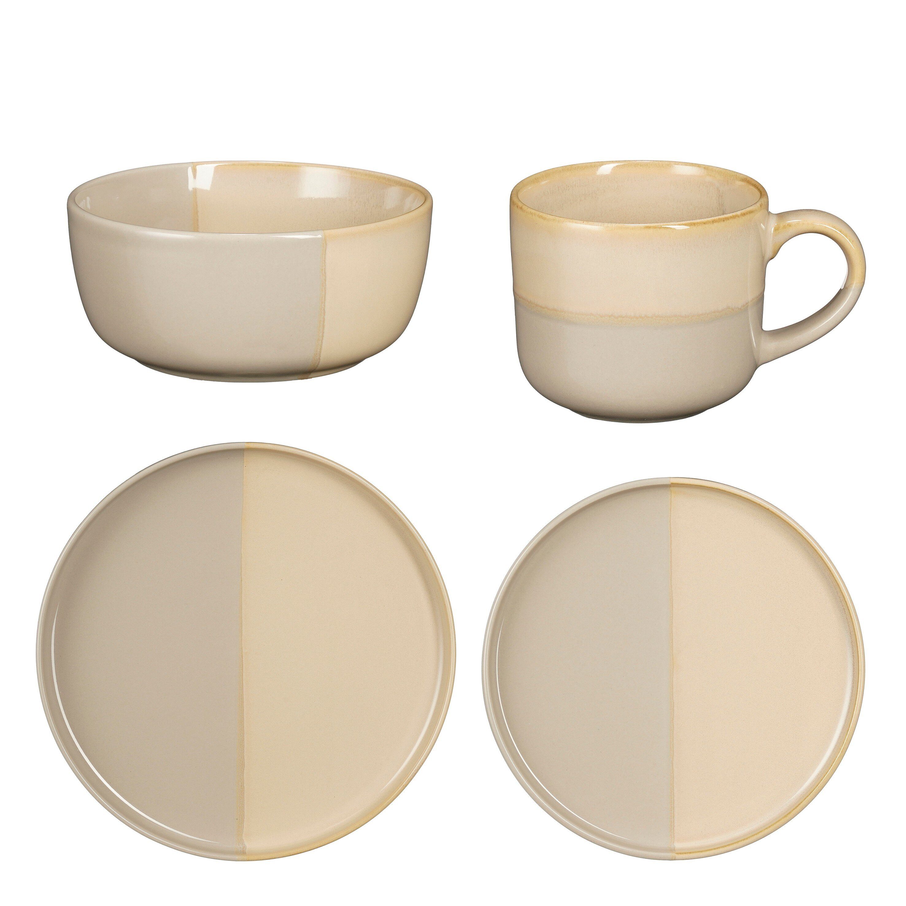 Mica Decorations Frühstücks-Geschirrset Mica Decorations Ozzu Geschirrset grau 16 Stueck, Tonware