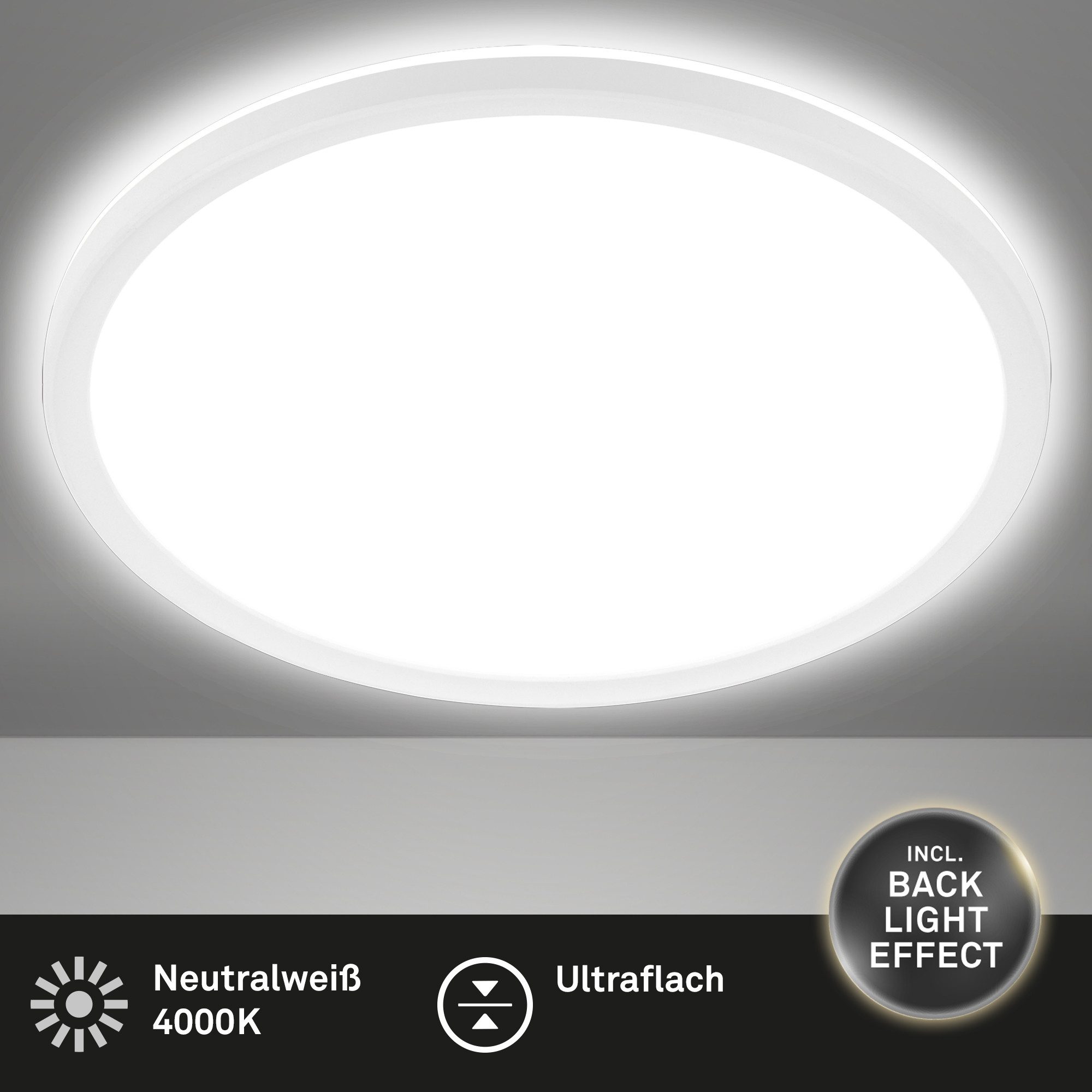 Briloner Leuchten LED Deckenleuchte Deckenlampe Panel Backlight-Effekt SLIM Ultraflach EEK, Standard, LED fest integriert, LED wechselbar, 4000K, Verschiedene Ausführungen, Schwarz/Weiß Wohnzimmer Schlafzimmer Küche