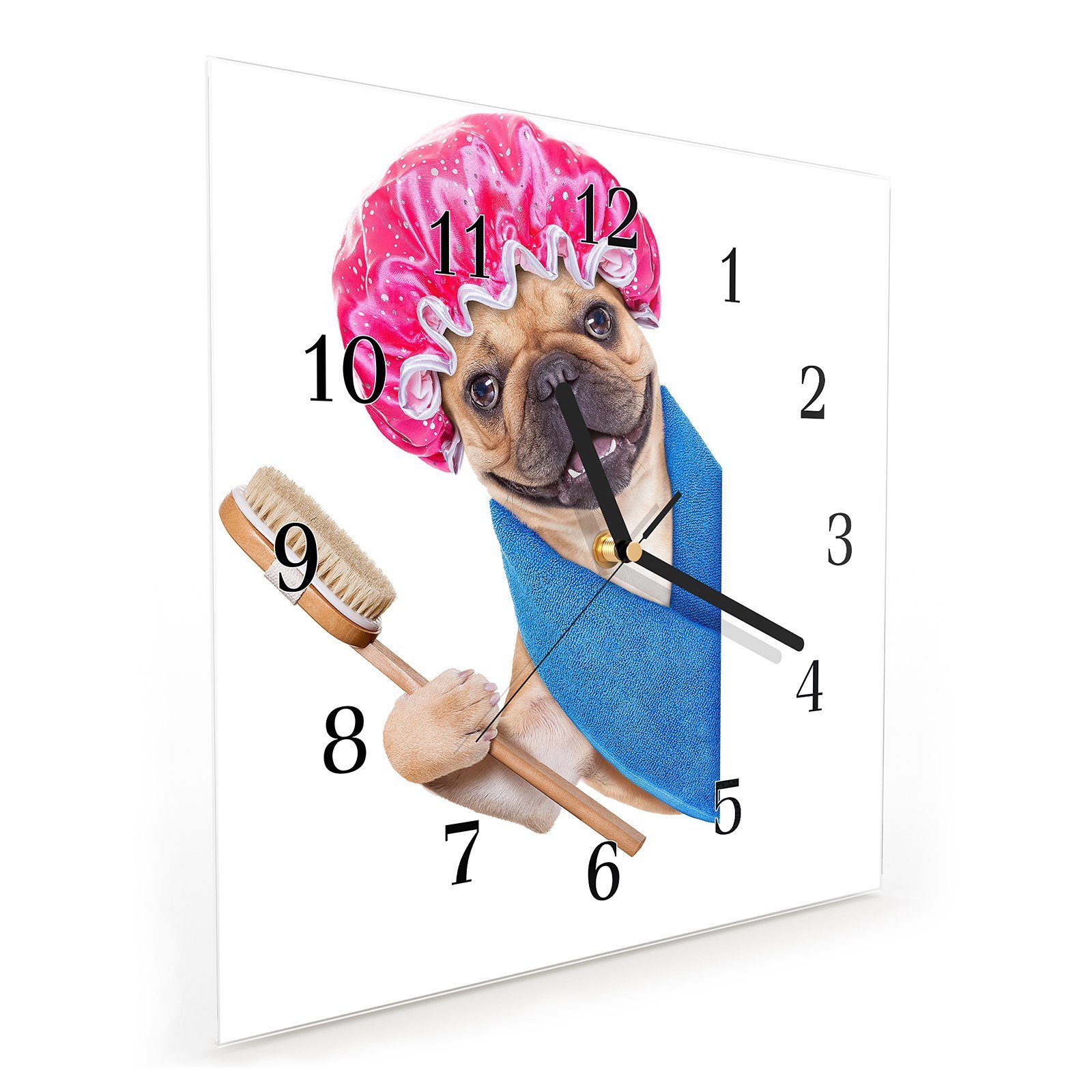 30 Hund Motiv Haube x cm Primedeco Wanduhr Glasuhr mit Wanduhr 30 Wandkunst Größe mit