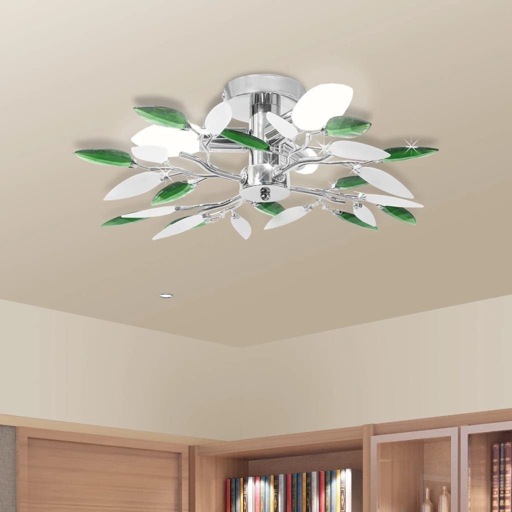 vidaXL Deckenleuchten Deckenleuchte Weiße & Grüne Acrylglas-Blätter 3 × E14-Lampen
