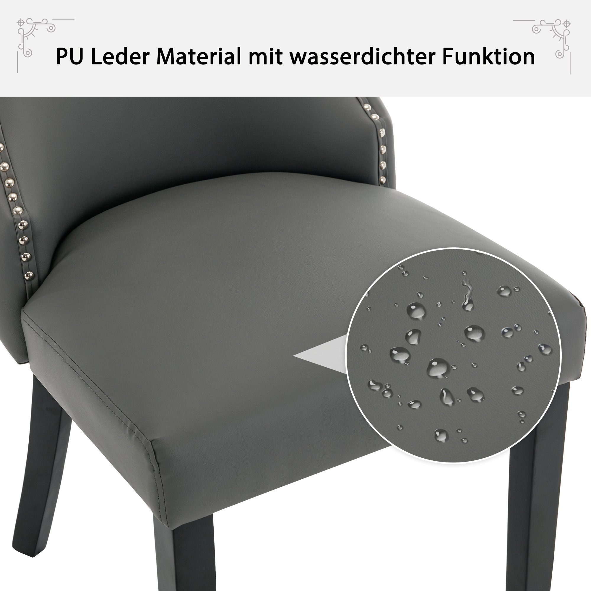 REDOM Esszimmerstuhl Wohnzimmerstuhl St), Design, (weicher Massivholzbeine, Knopfrücken Stuhl,Stuhl 2 grau PU-Material, gepolsterter schwarze mit