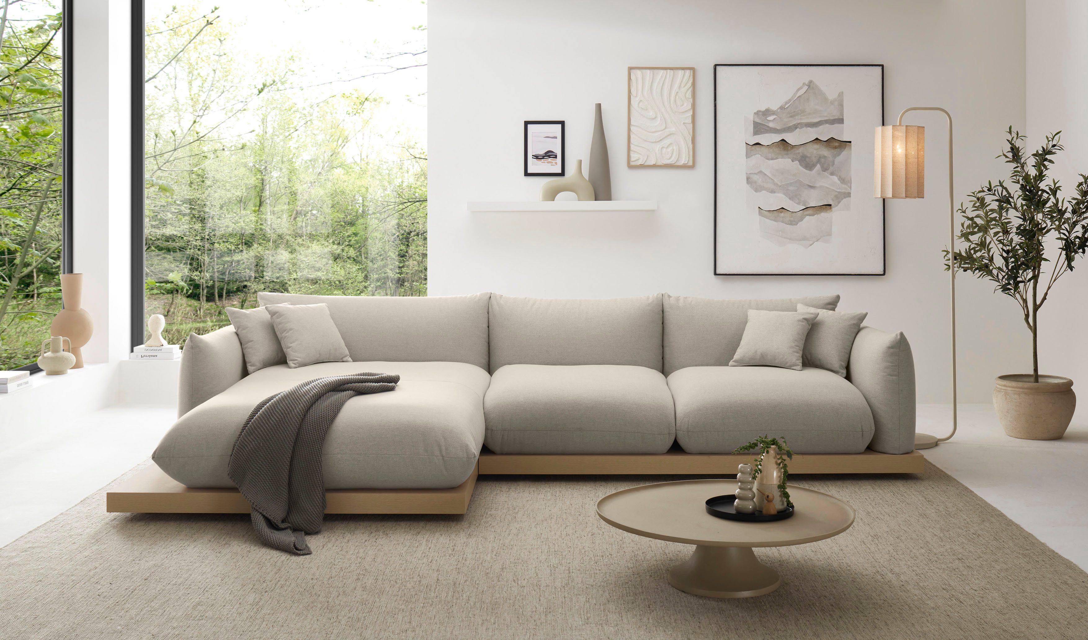 OTTO home Ecksofa Kalix L-Form, 323 cm - OTTO. Verlässliche Qualität., Designsofa, auf Holzplateau, Strukturstoff, hoher Sitzkomfort
