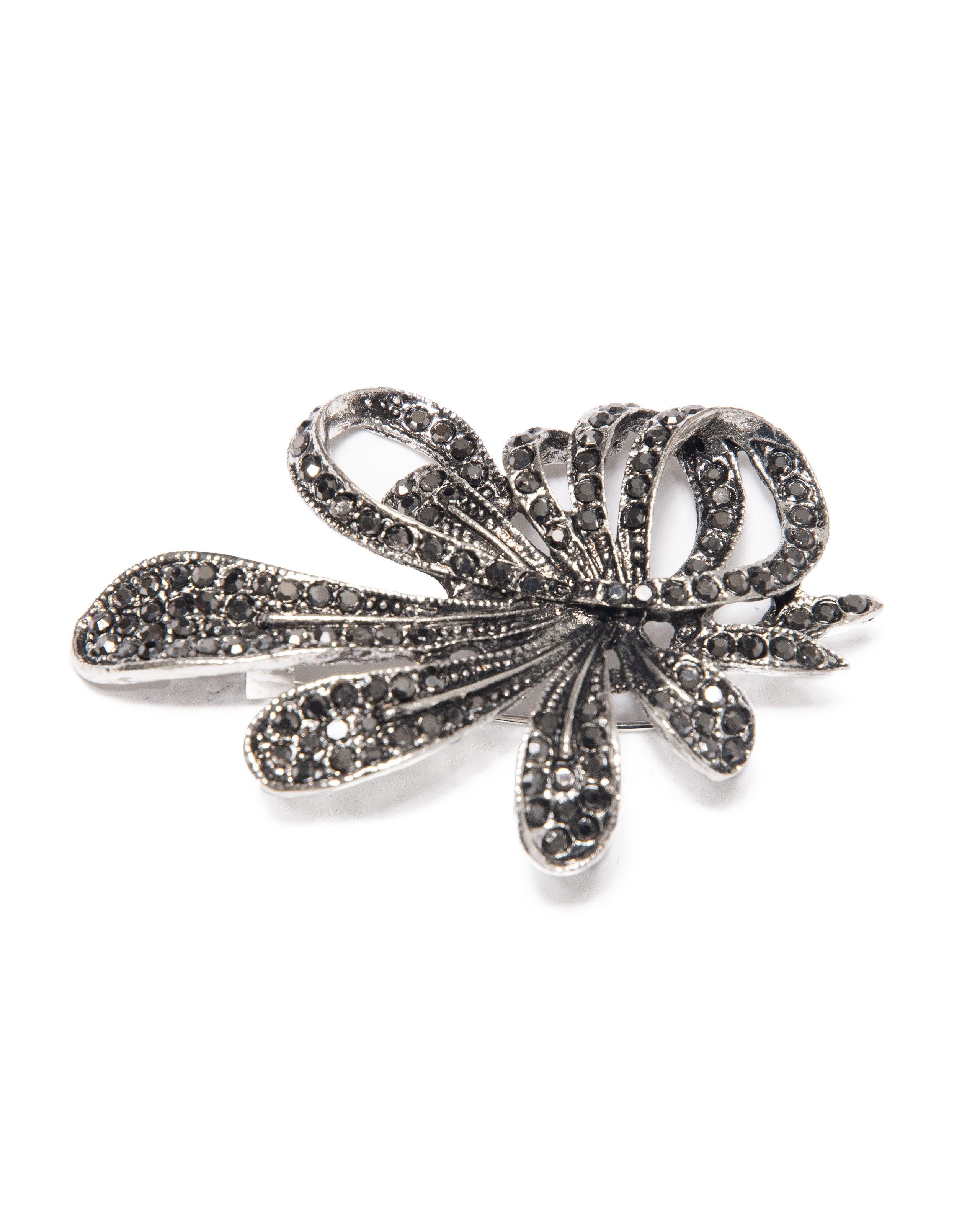 MayTree Brosche "Vintage Blüte", brilliant mit schwarzem Strass (Stück, 1-tlg), silber- schwarze Metallbrosche mit Strass-Steinen