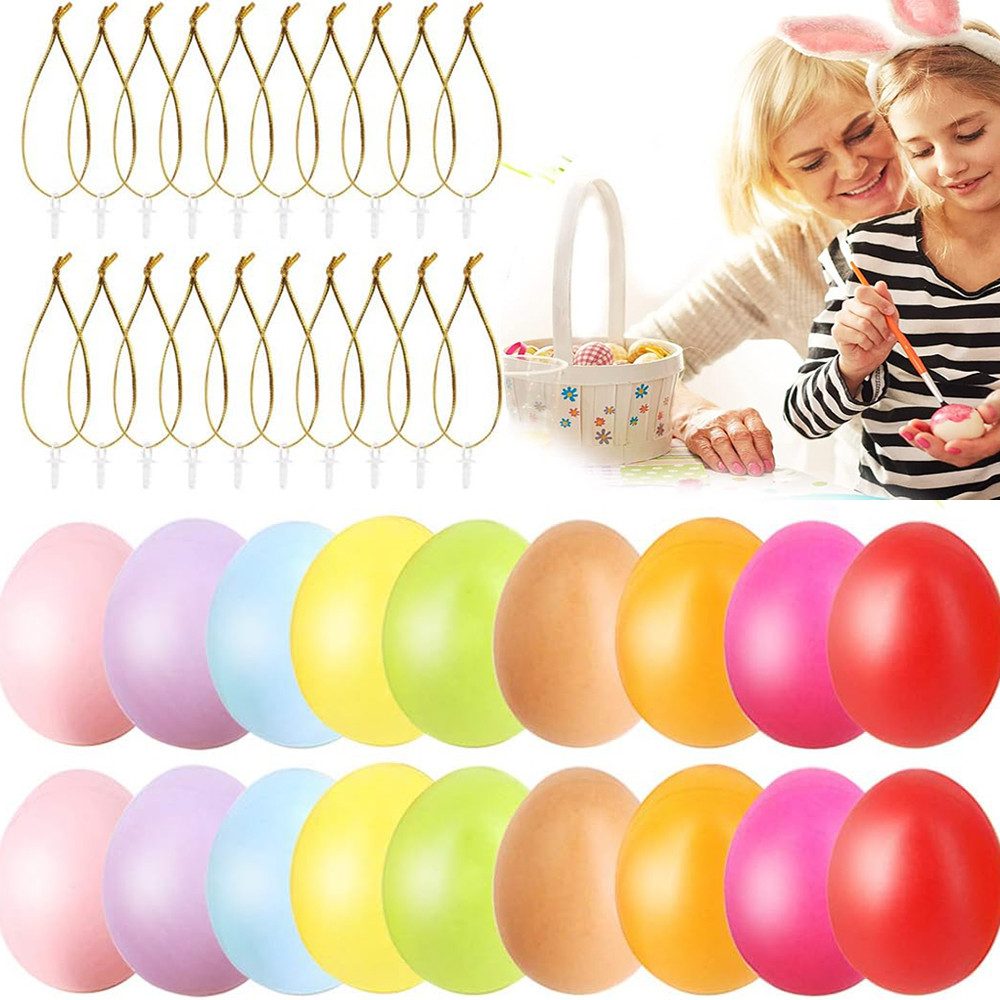 CLTYQ Osterei 24 Stück Ostereier zum Bemalen, 6cm Ostereier zum Aufhängen mit Seil (24 St), Für Party-Dekorationen zum Osterthema, Osterbaumschmuck, Festbedarf