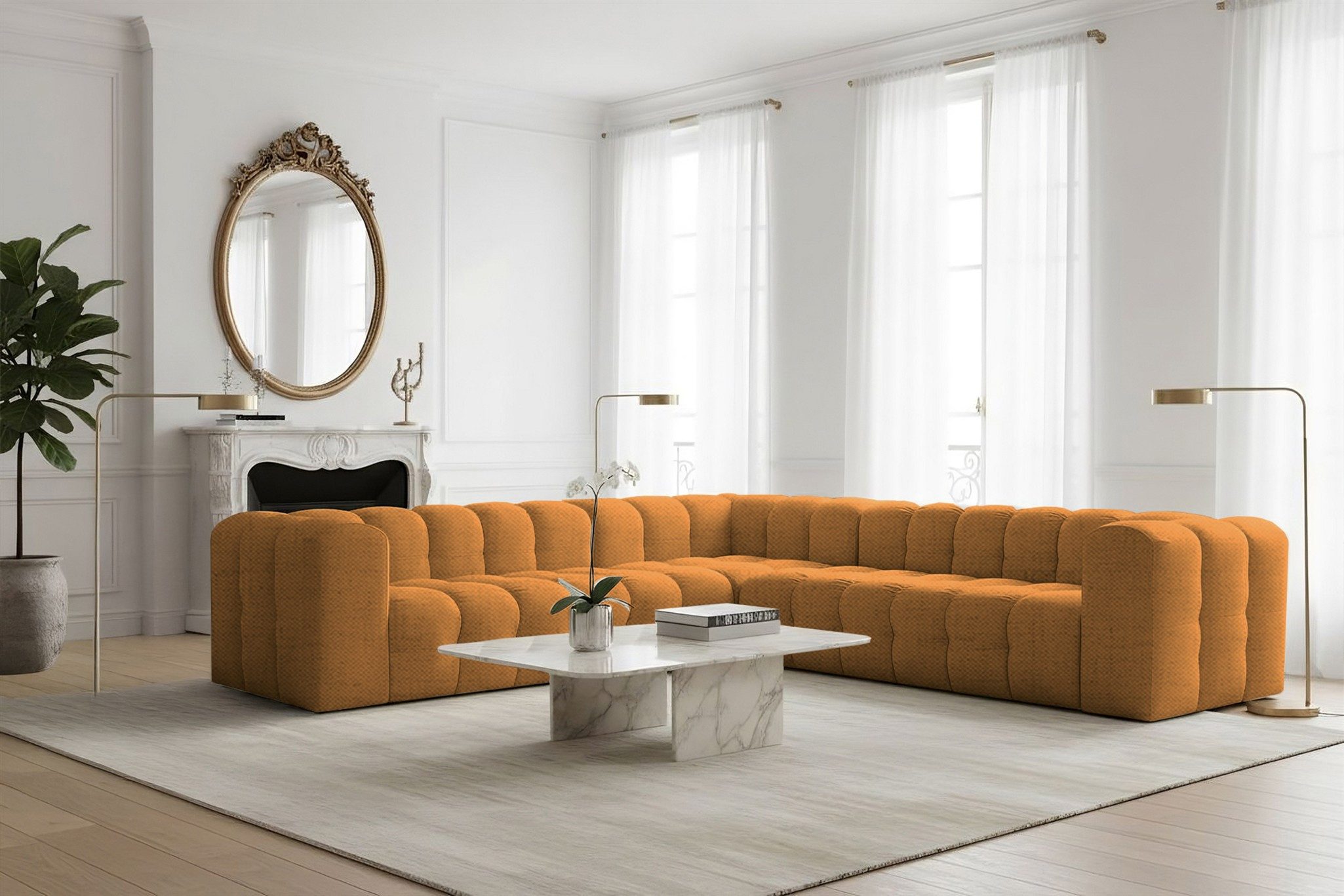 Fun Möbel Ecksofa Designersofa SOLVIE Universal (300cm), Stoff Moly oder Tiffani, Sofa-Rücken echt bezogen