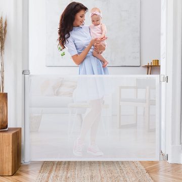DOPWii Türschutzgitter Kindersicherheits-Schutzgitter, ausziehbares Babygitter für Babys, und Haustiere, Doppelschließsystem Deckenhaustiergitter, 86.6*130cm