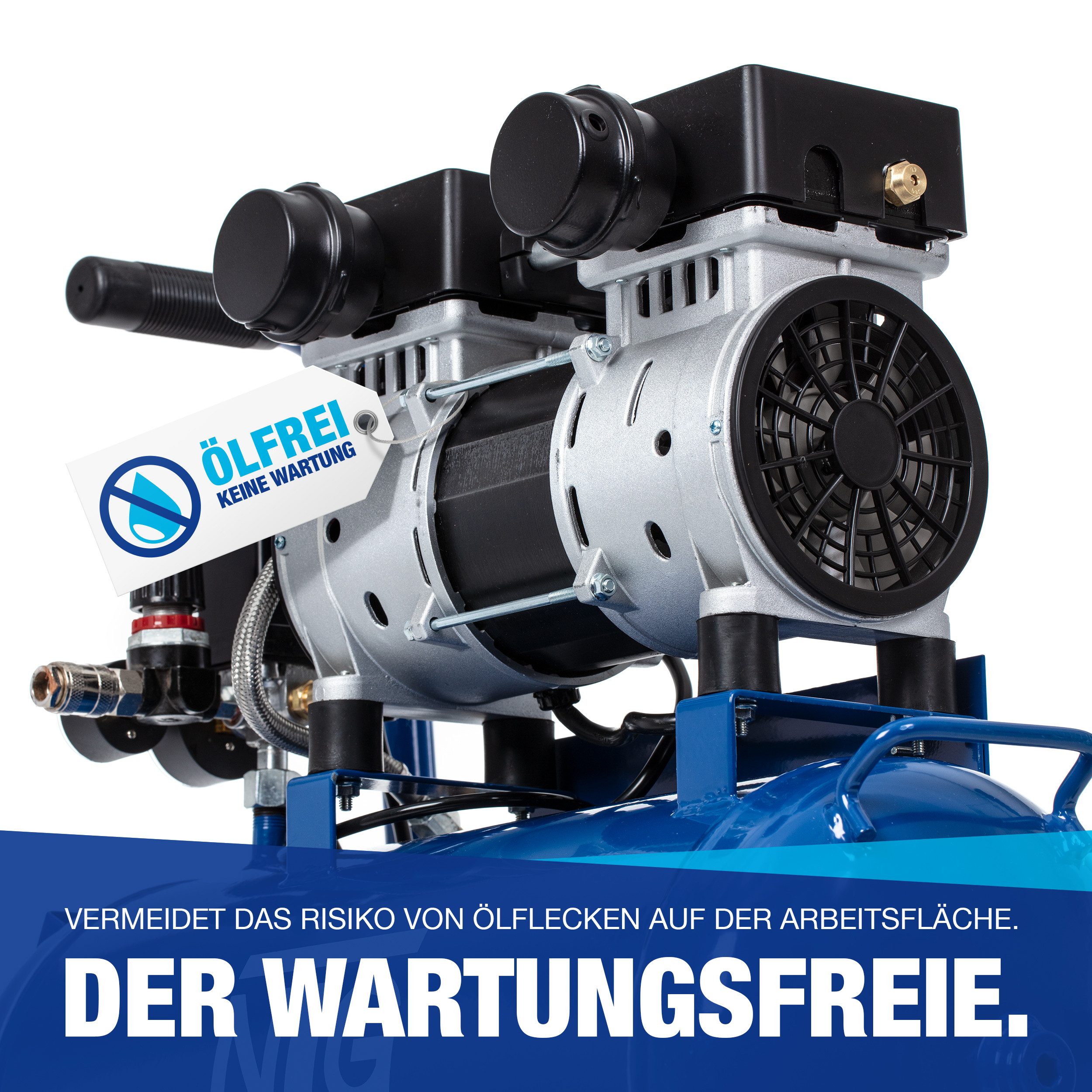 NTG Nutzfahrzeug Technik GmbH Kompressor NTG Silent Kompressor 9 Bar, 1470W Starke Leistung, Ölfrei, max. 9 bar, 24 l, 1-tlg., besonders leise und flexibel einsetzbar