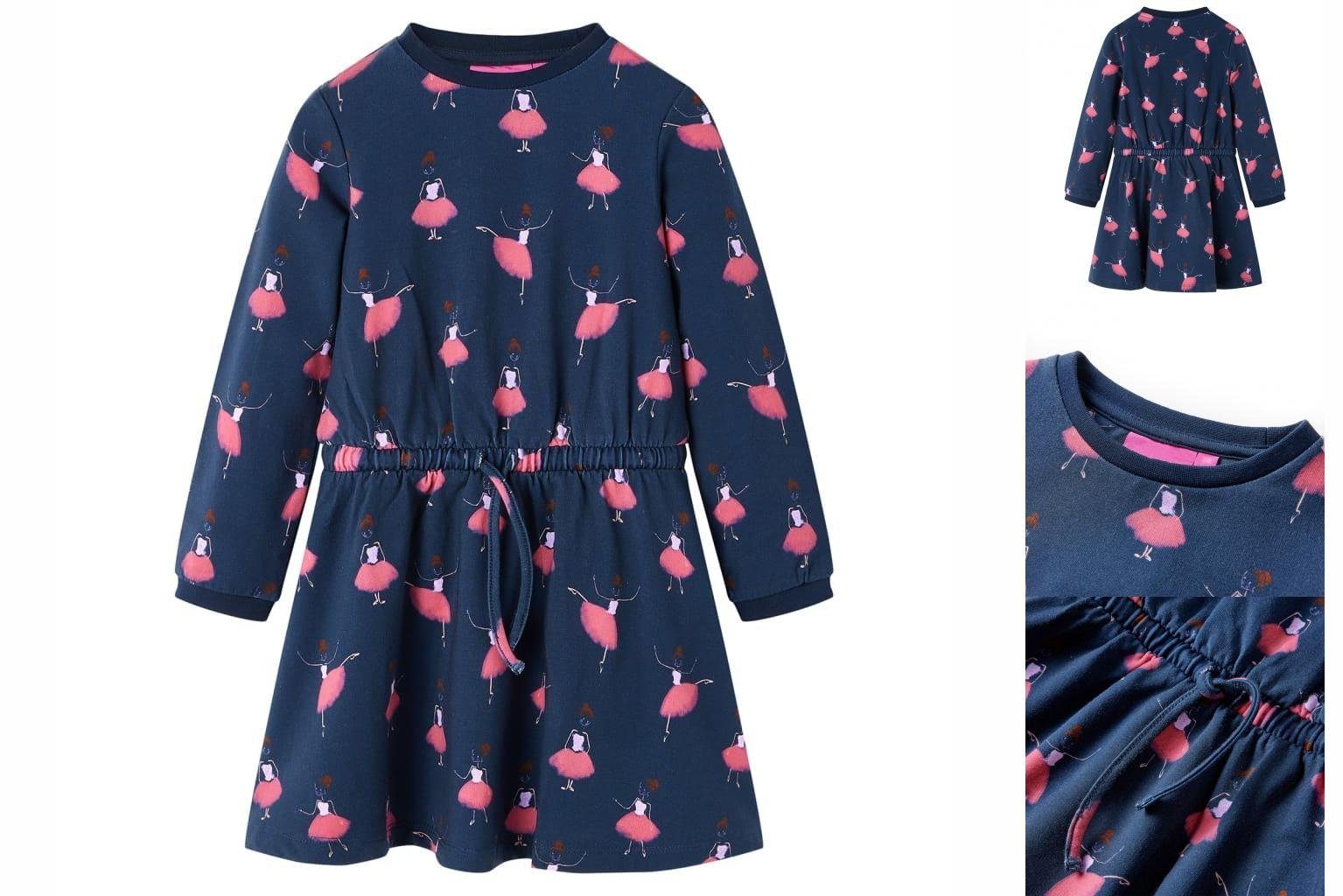 vidaXL A-Linien-Kleid Kinderkleid mit Ballerinen-Muster Marineblau 128