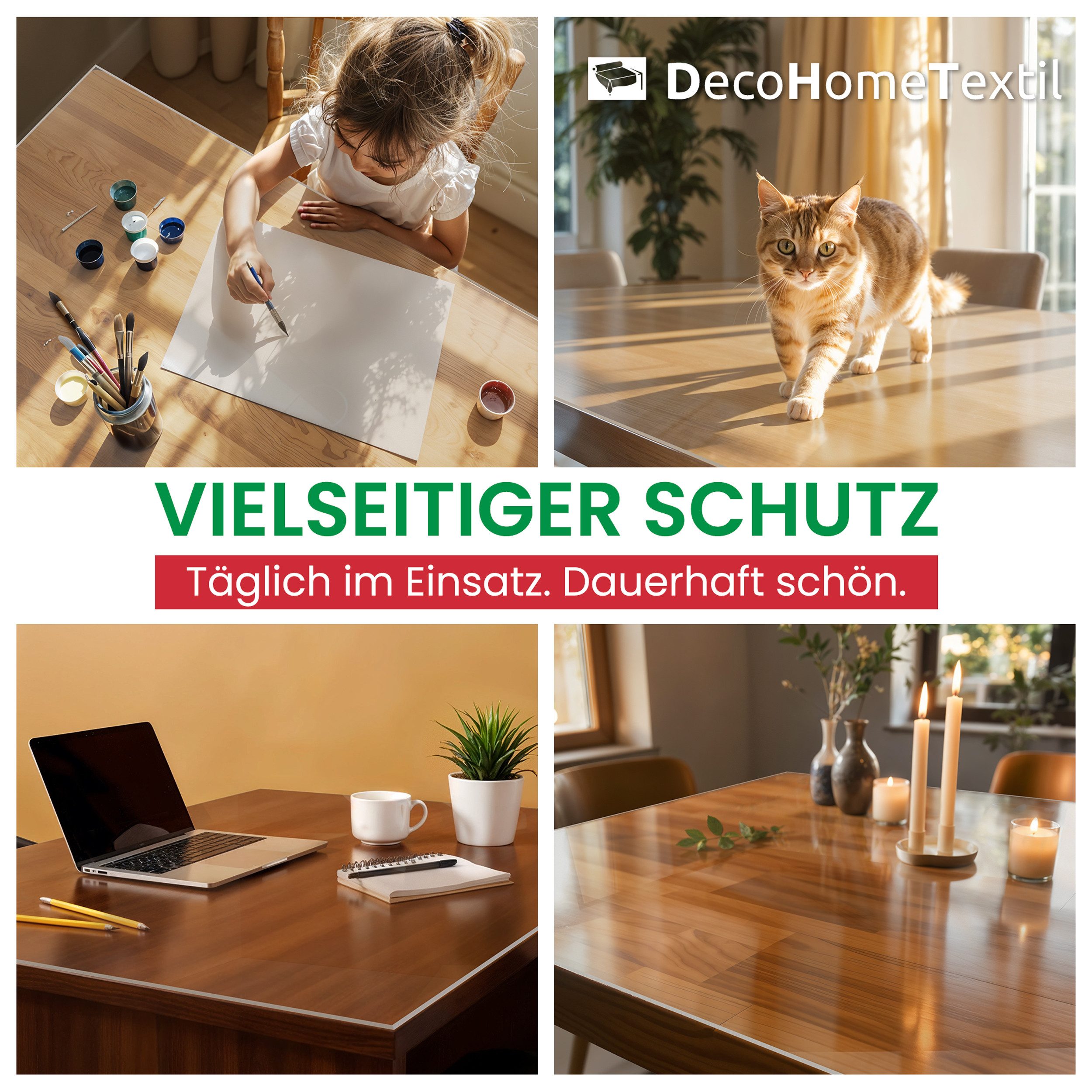DecoHomeTextil Heimtextilmanufaktur Tischdecke Transparente Folie 2mm abgeschrägte V Kante Schutzfolie, robust, reißfest, schalldämmend