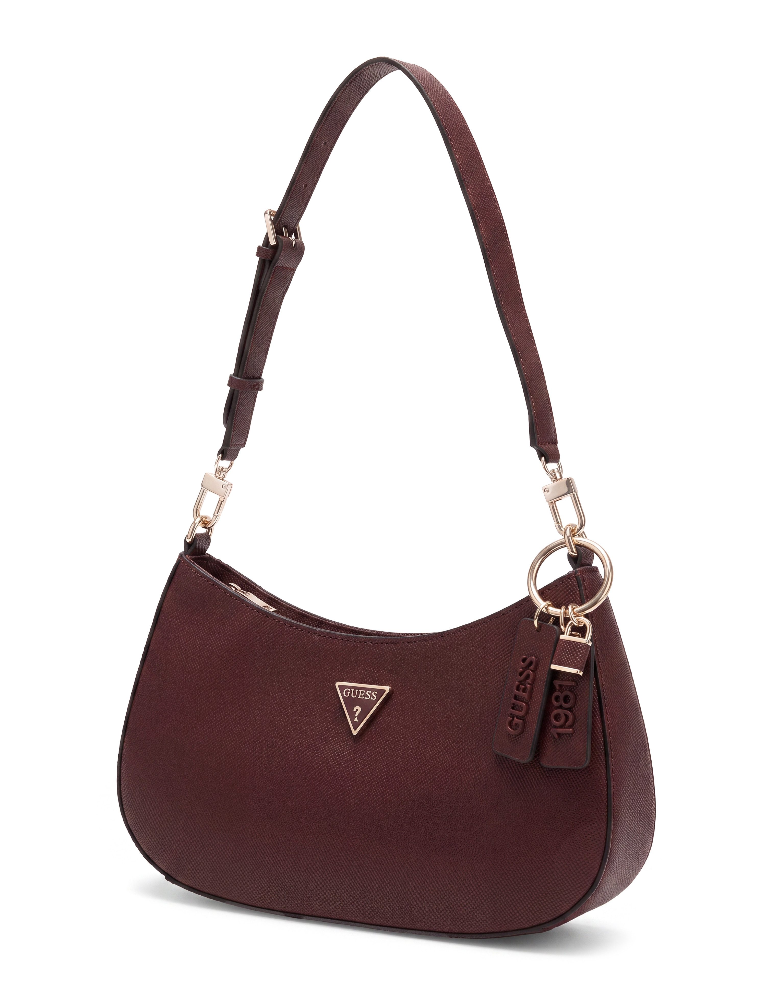 Guess Schultertasche NOELLE II TOP ZIP SHOULDER BAG, Damen Henkeltasche, Handtasche in klassischer Optik, mit Anhänger