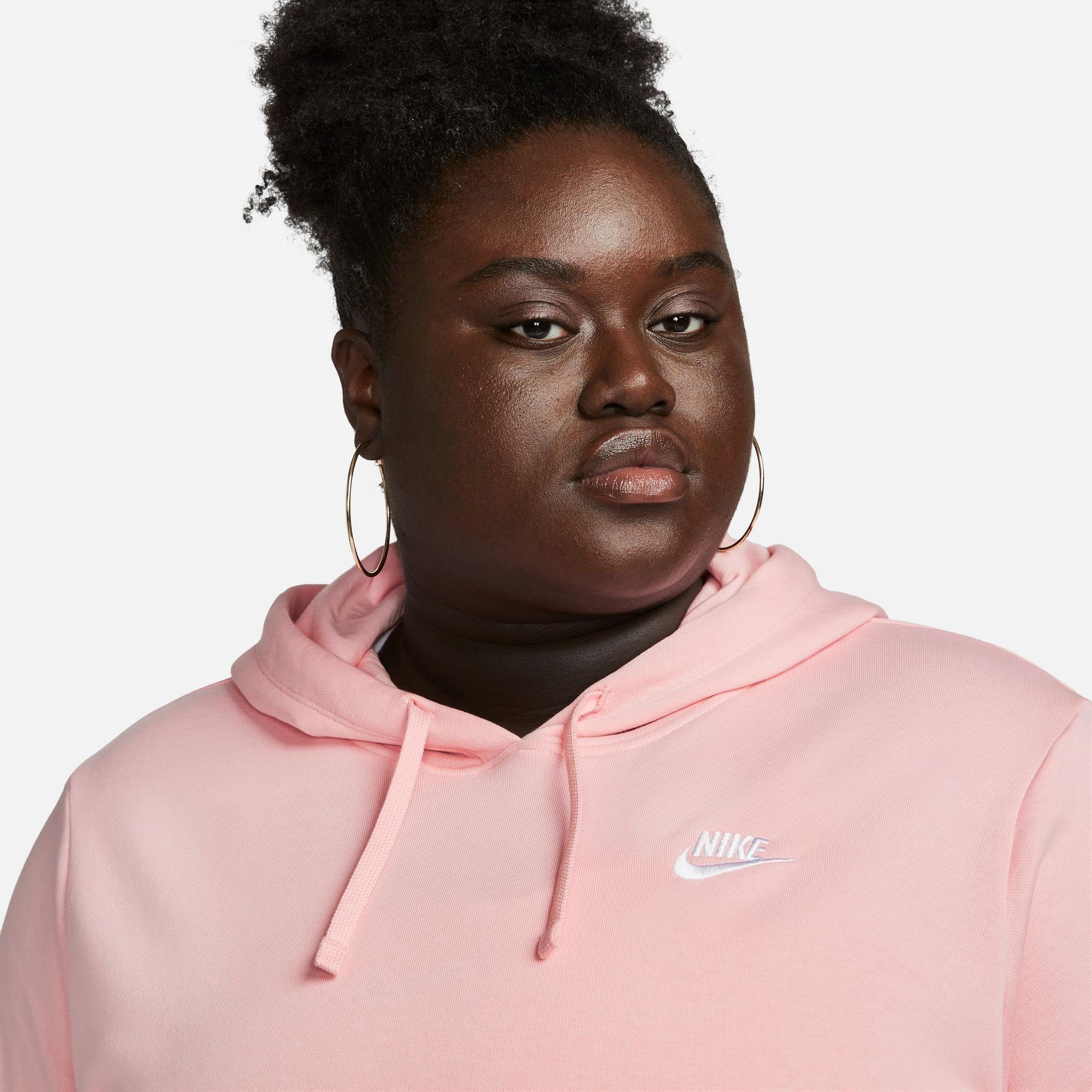 PINK/WHITE WOMEN'S PULLOVER (PLUS Nike SOFT CLUB Sportswear FLEECE MED HOODIE SIZE) Kapuzensweatshirt