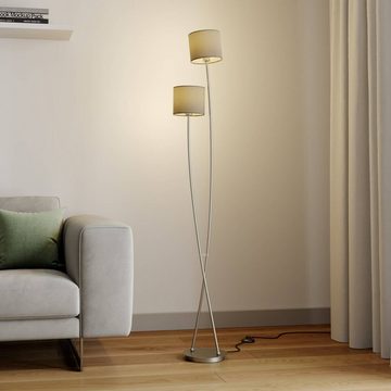 Lucande Stehlampe Juljana, Leuchtmittel nicht inklusive, Modern, Stoff, Metall, taupe, nickel satiniert, 2 flammig, E14, Textil