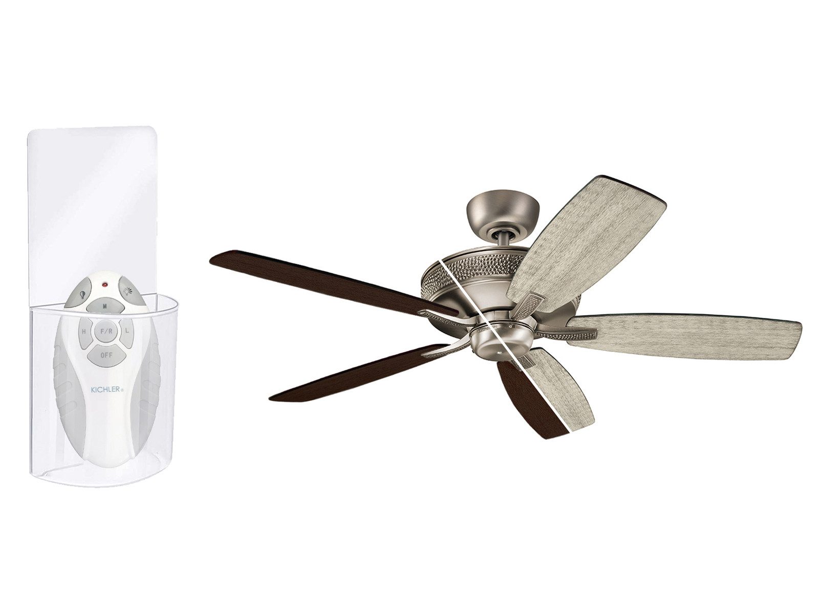 Kichler Deckenventilator, leise-r ohne Licht mit Fernbedienung und Echtholzflügeln Ø 132cm groß