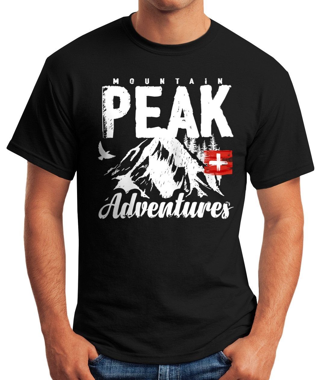 MoonWorks Print-Shirt Wander Herren T-Shirt Mountain Adventures mit Print