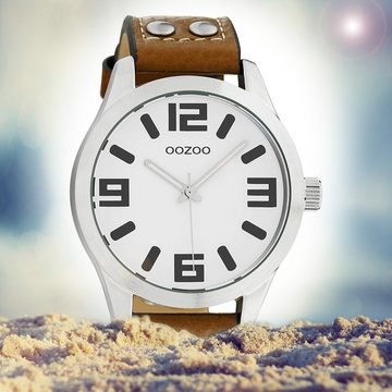 OOZOO Quarzuhr Oozoo Damen Armbanduhr Timepieces C1051, Damenuhr rund, extra groß (ca. 46mm) Lederarmband, Fashion-Style