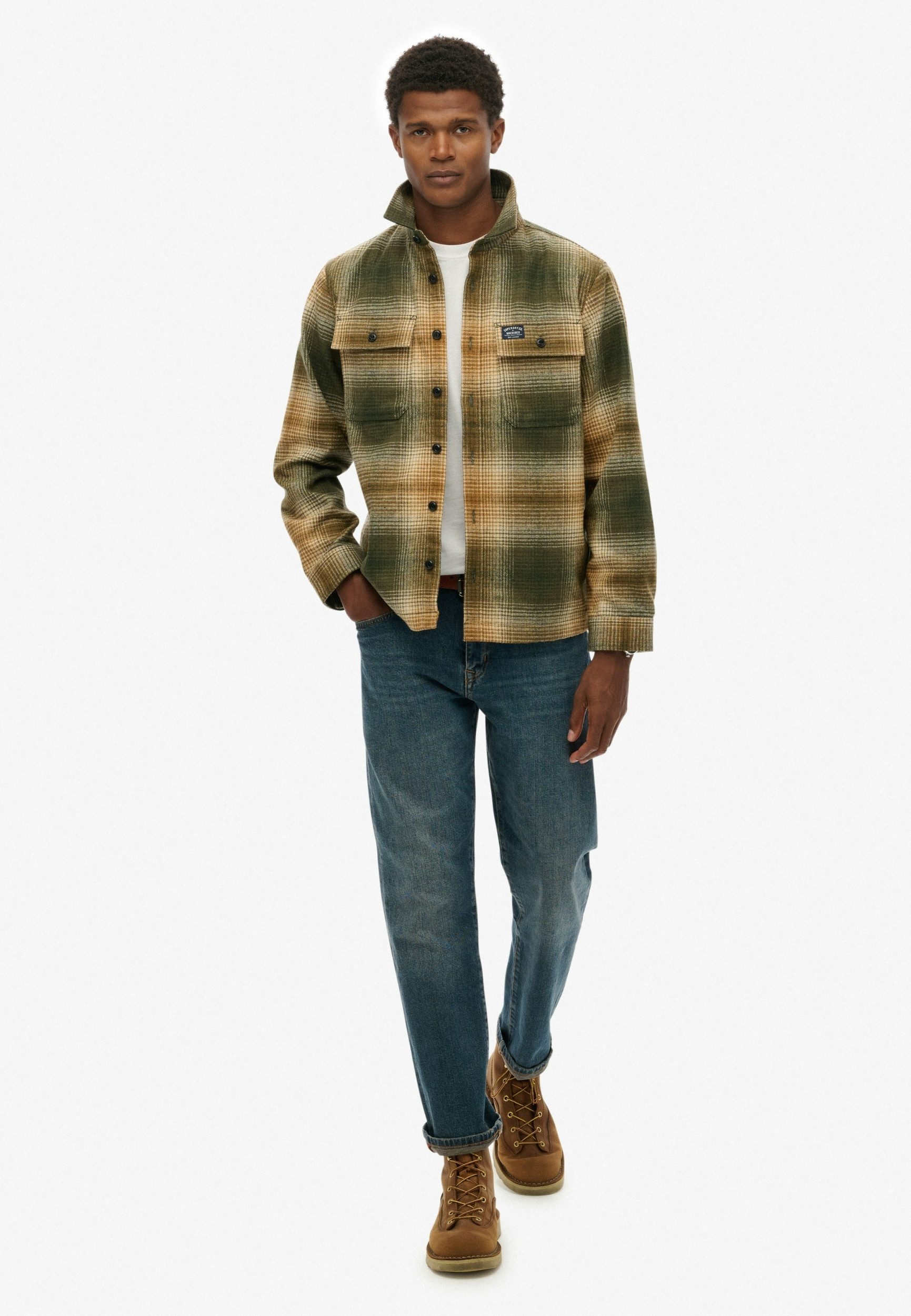 Superdry Hemdjacke Wool Miller Overshirt Western Ombre Olive Green – Bild 5 von 5