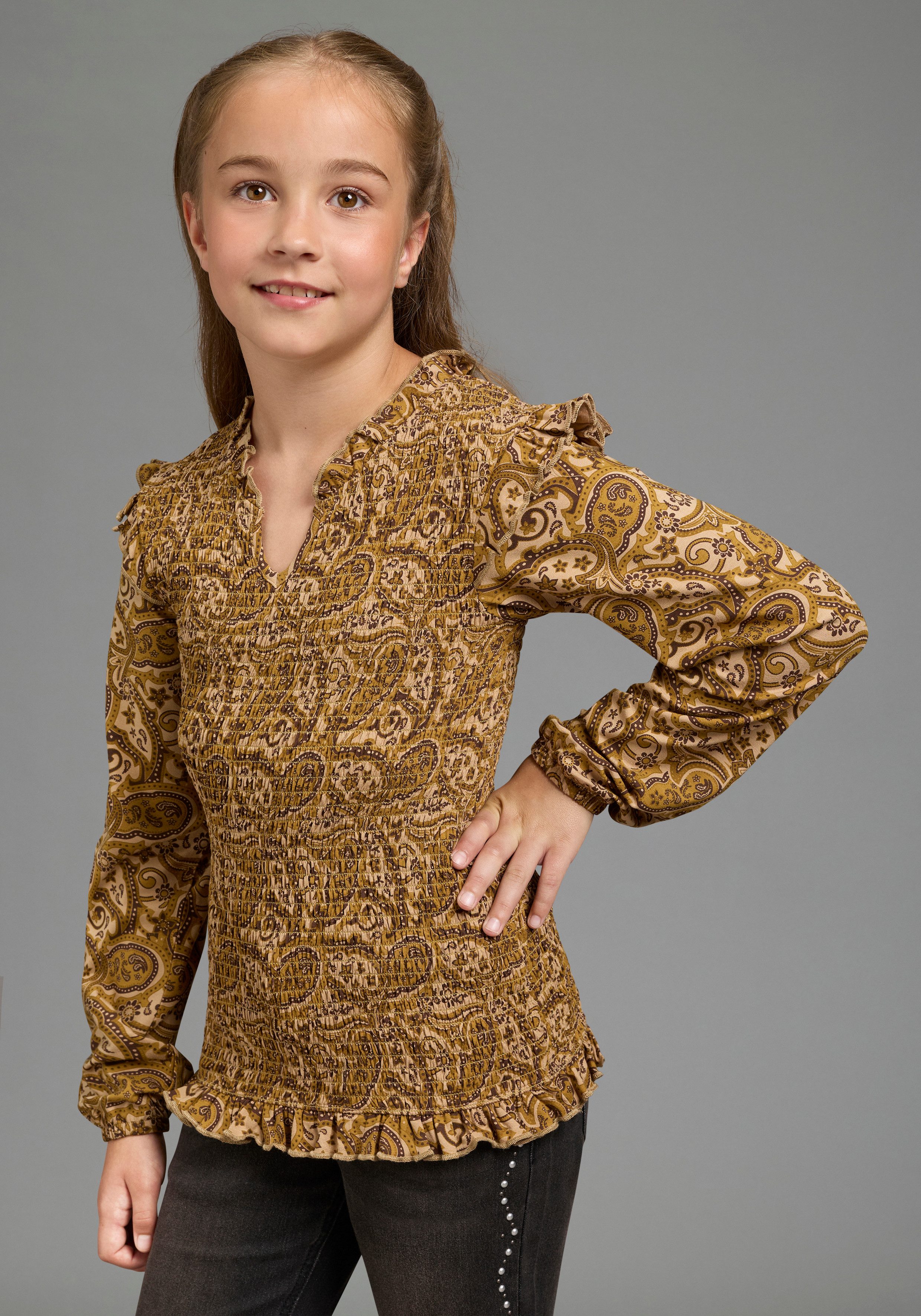 Bruno Banani Langarmshirt Viskose-Shirt im Allover-Design und Smoke-Effekt Allover-Shirt aus weicher Viskose, extra eng geschnitten
