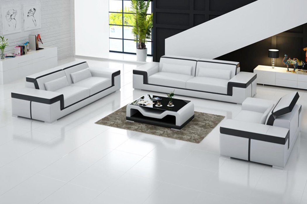 JVmoebel Sofa Schwarze Couchgarnitur 3+1+1 Moderne Sofas Polstermöbel Design Neu, Made in Europe Weiß