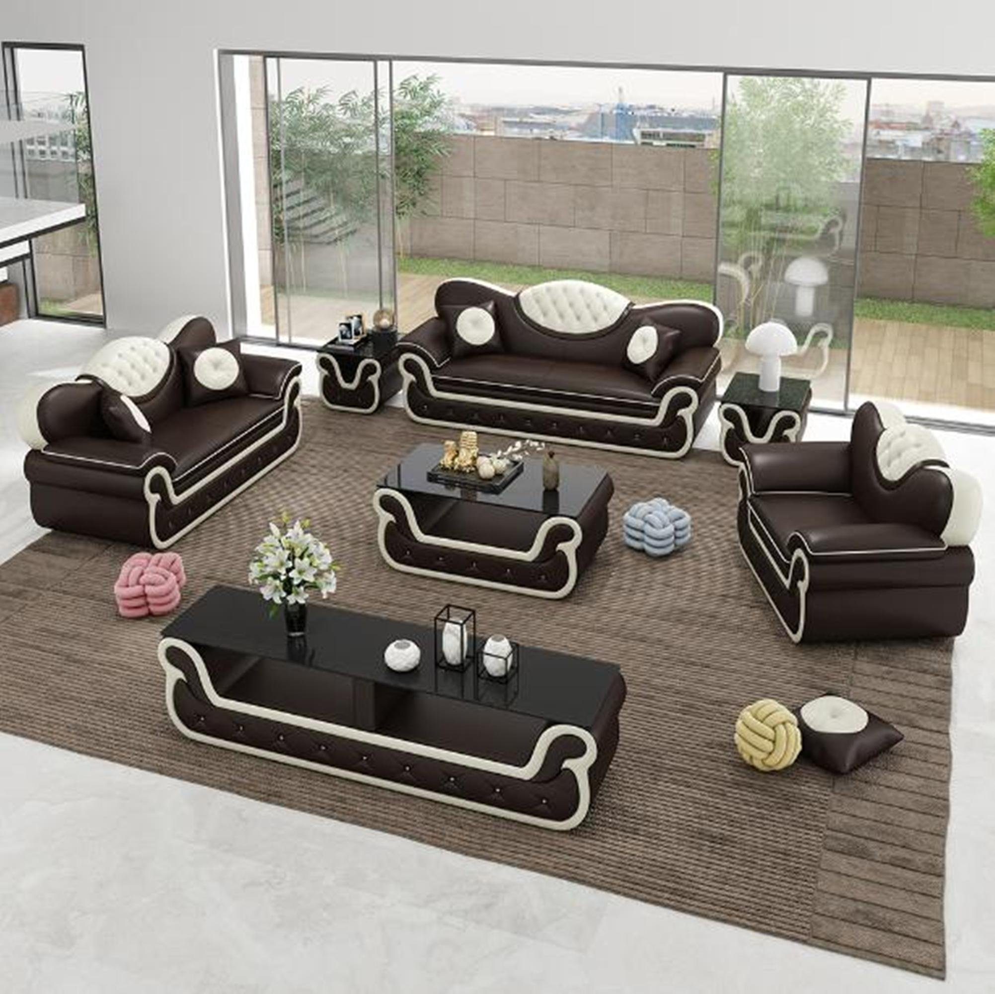 Moderne Sofa Stoff, Polster Sofagarnitur Braun/Beige JVmoebel in Couch Sofas Sitzer Couchen 3+1+1 Europe Made