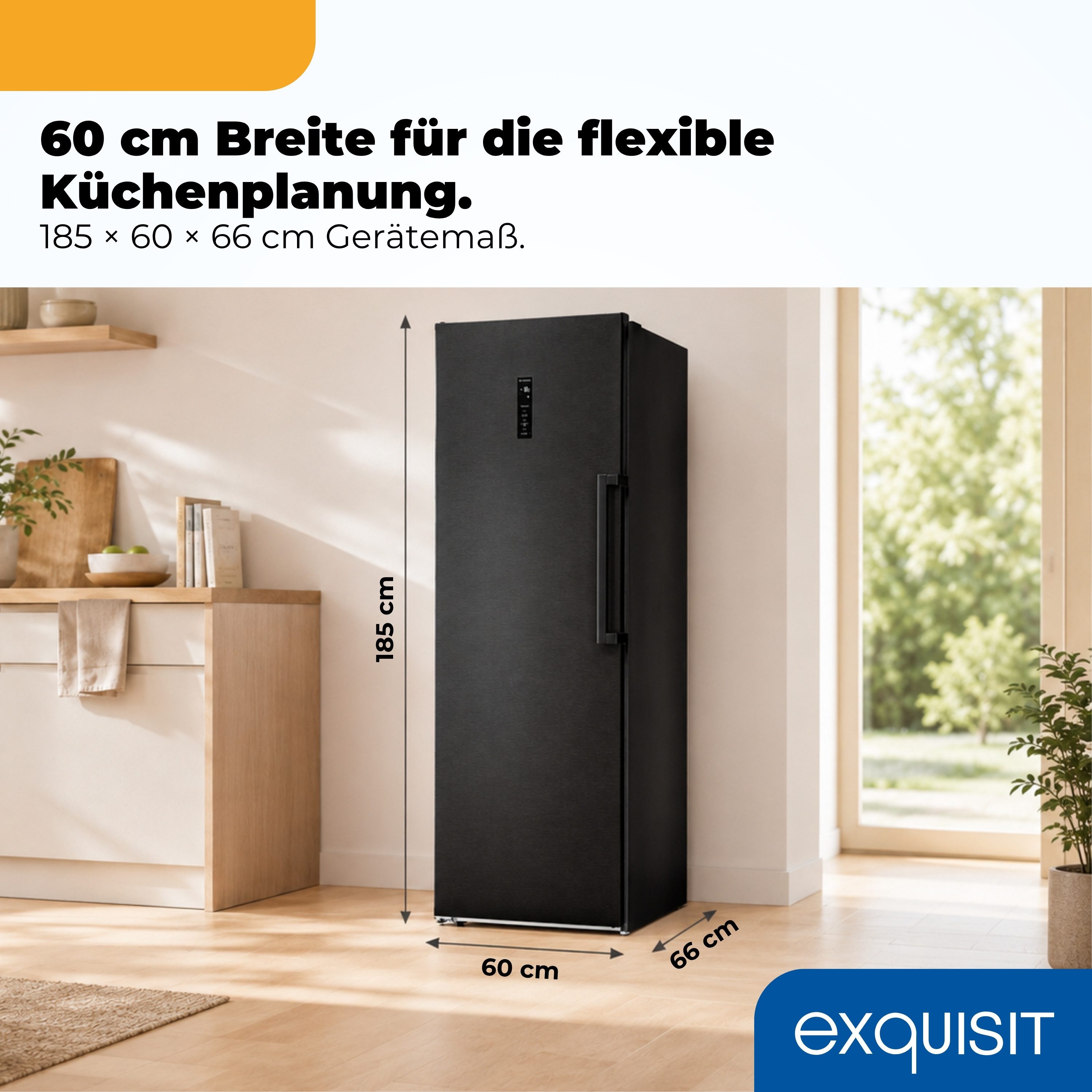 exquisit Gefrierschrank GS5295-NF-H-040C, 185 cm hoch, 60 cm breit, 274 l Nutzinhalt, 17,0 kg, 3 Gefrierschubladen, Energieklasse C – Bild 3 von 5