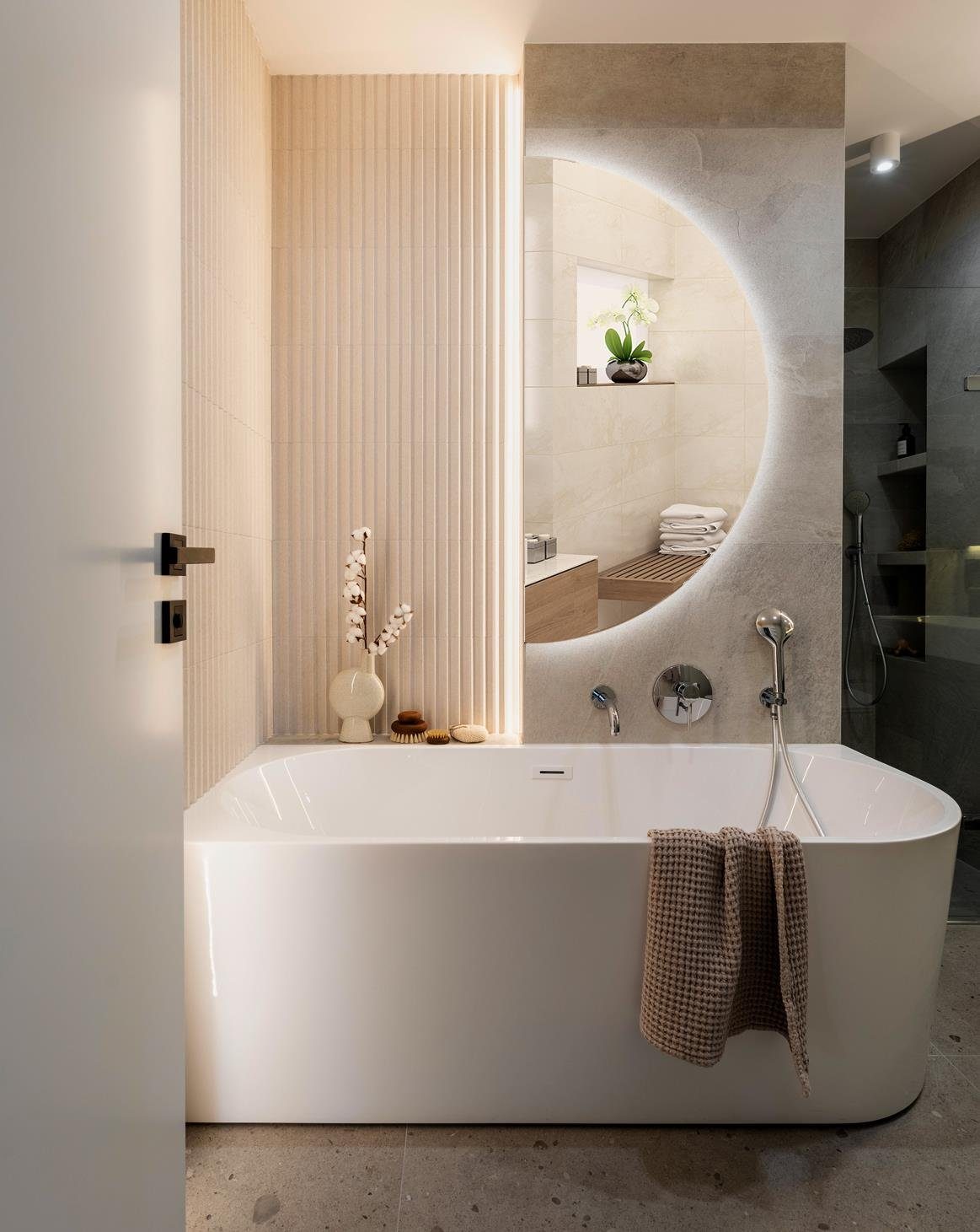 Tulup LED-Lichtspiegel Wandspiegel Halbrund Badspiegel Spiegel Neutralweiß günstig online kaufen