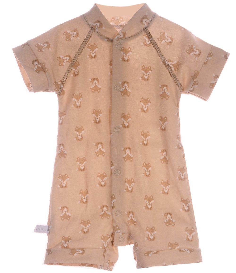 La Bortini Spieler Baby Romper kurzer Strampler in Beige mit Fuchsen aus reiner Baumwolle, 44 50 56 62 68 74 80