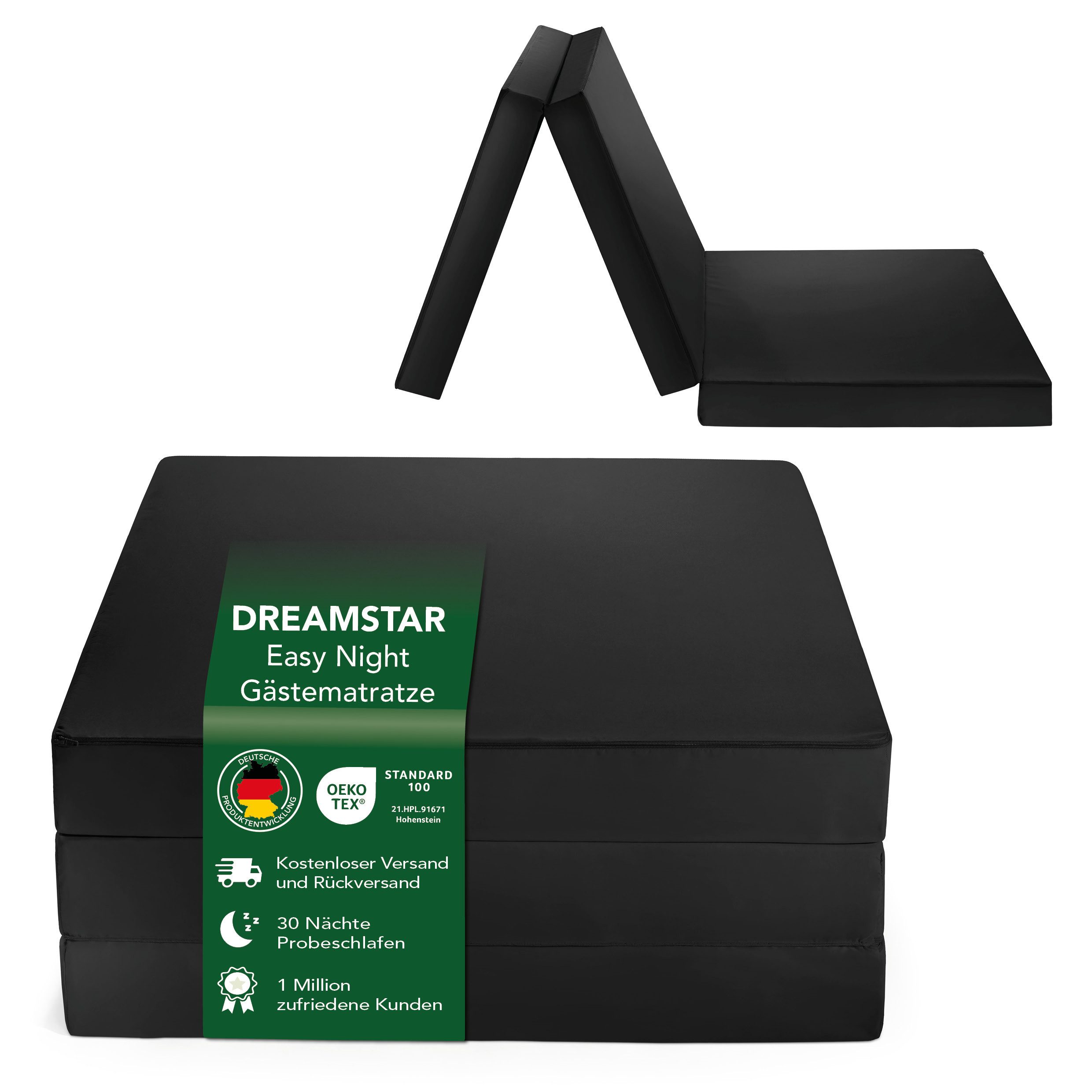 Klappmatratze Faltmatratze 60x190 cm, klappbare Gästematratze, Dreamstar, 8 cm hoch, perfekt zum Campen oder als Hocker, geeignet für Hausstauballergiker