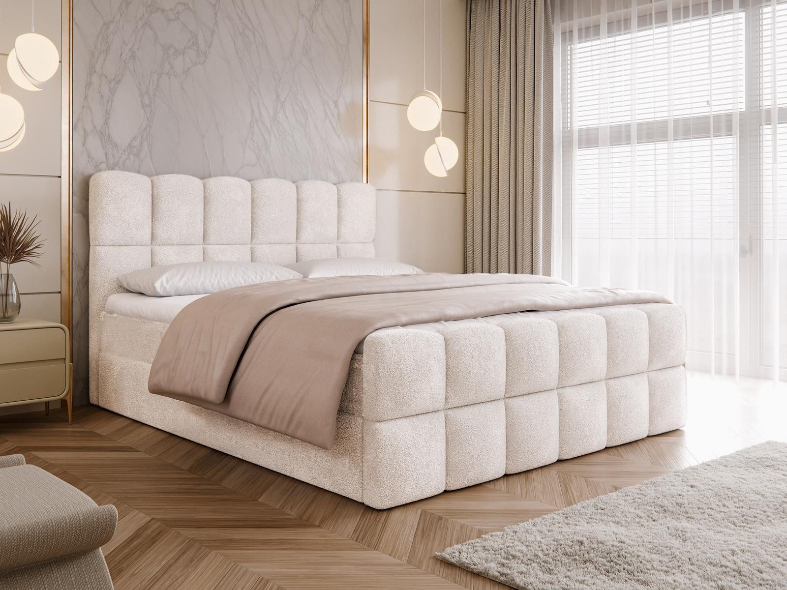Compleo Boxspringbett Wolkenbett mit zwei Bettkästen, Bezug: Bouclé, Designer Bett