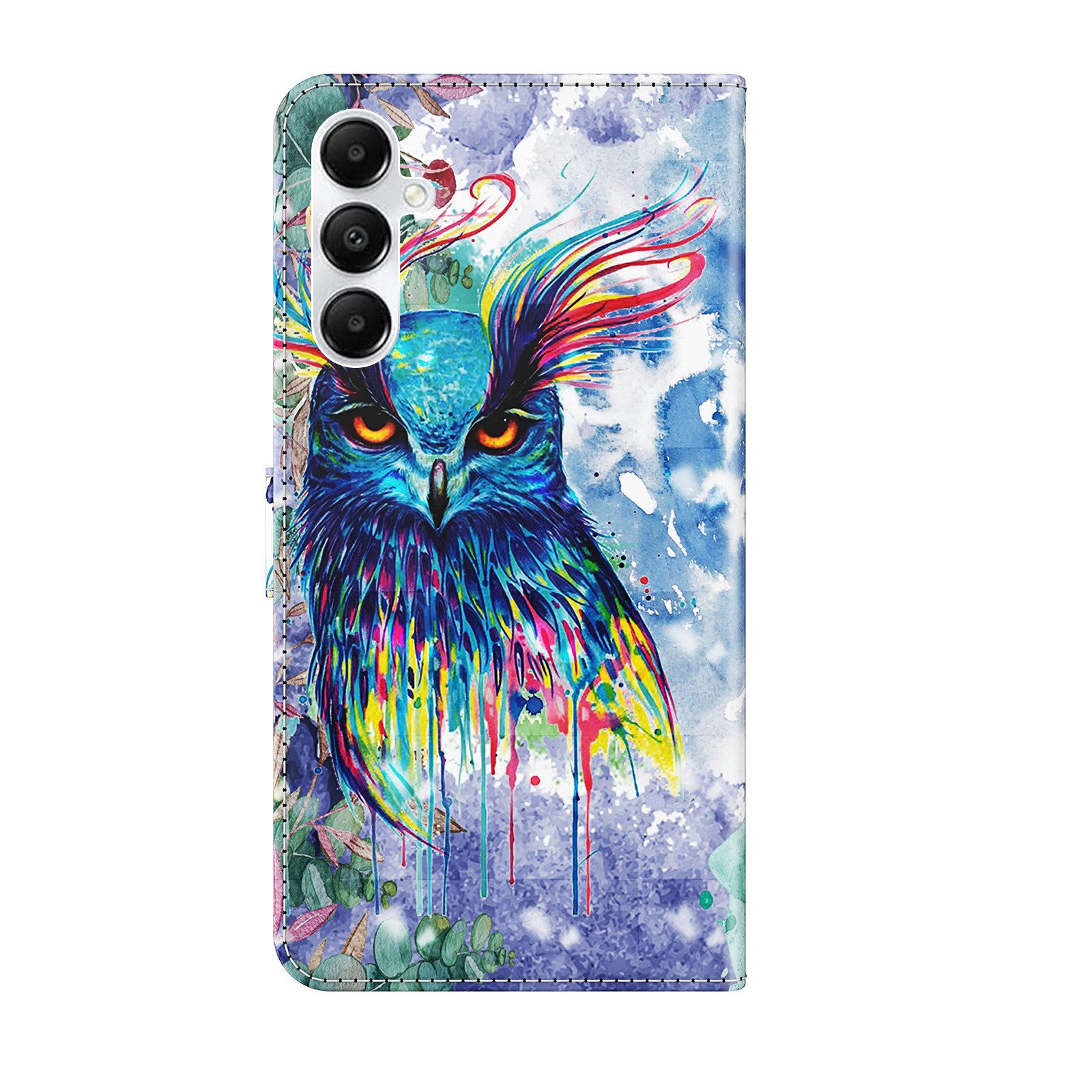 CLM-Tech Handytasche für Samsung Galaxy A16 / A17 5G Hülle aus Kunstleder Klapphülle (Eule bunt, Handyhülle mit Standfunktion - Wallet Flip Case inklusive Kartenfächer), Cover mit Magnetverschluss