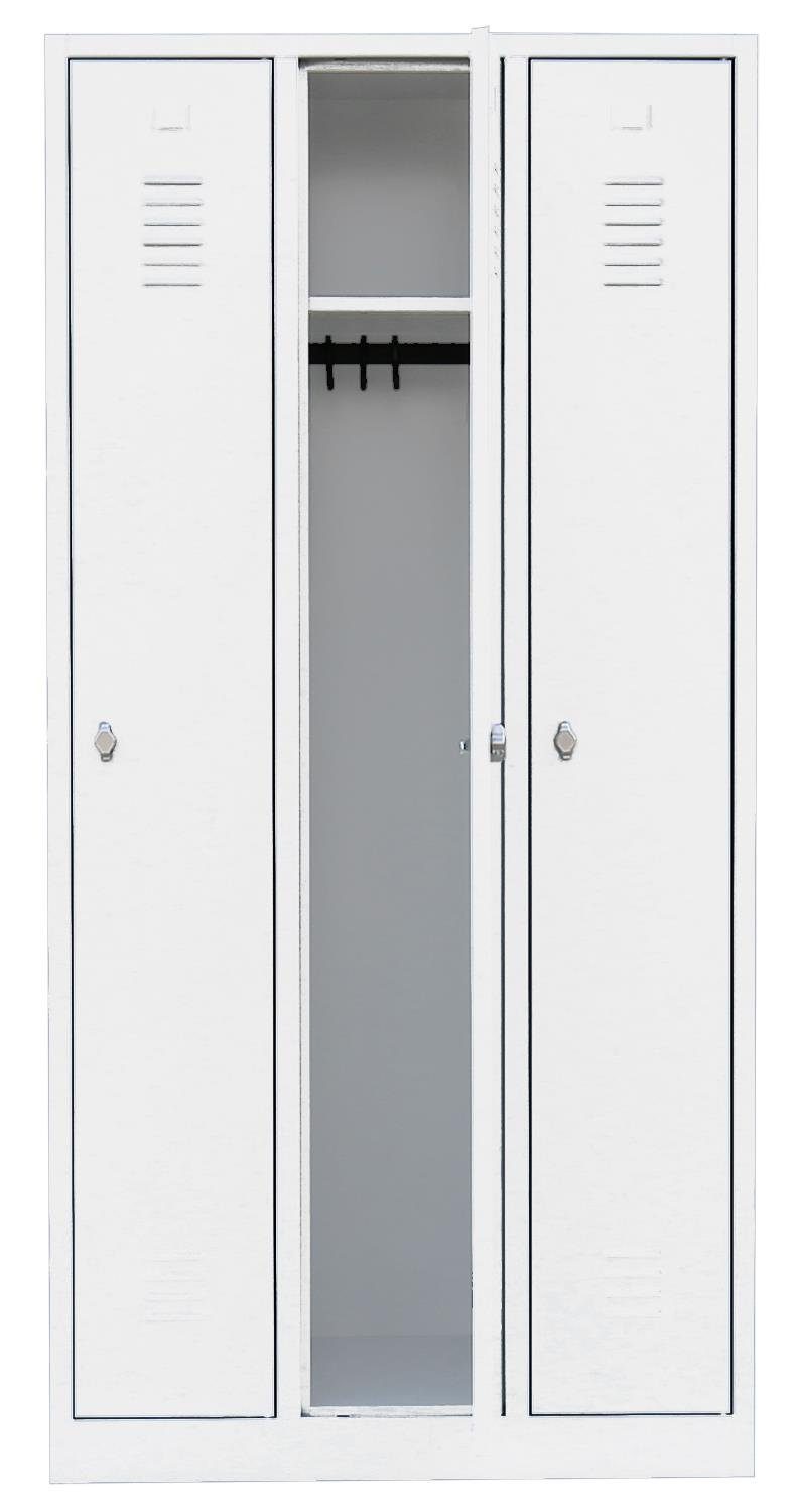 Steelboxx Spind Lüllmann® Garderobenschrank, 3 Abteile, 1800 x 885 x 500 mm (1-St) Komplett verschweißt und montiert- keine Montage erforderlich Korpus: RAL 9003 Signalweiß/ Türen: RAL 9003 Signalweiß | Weiß