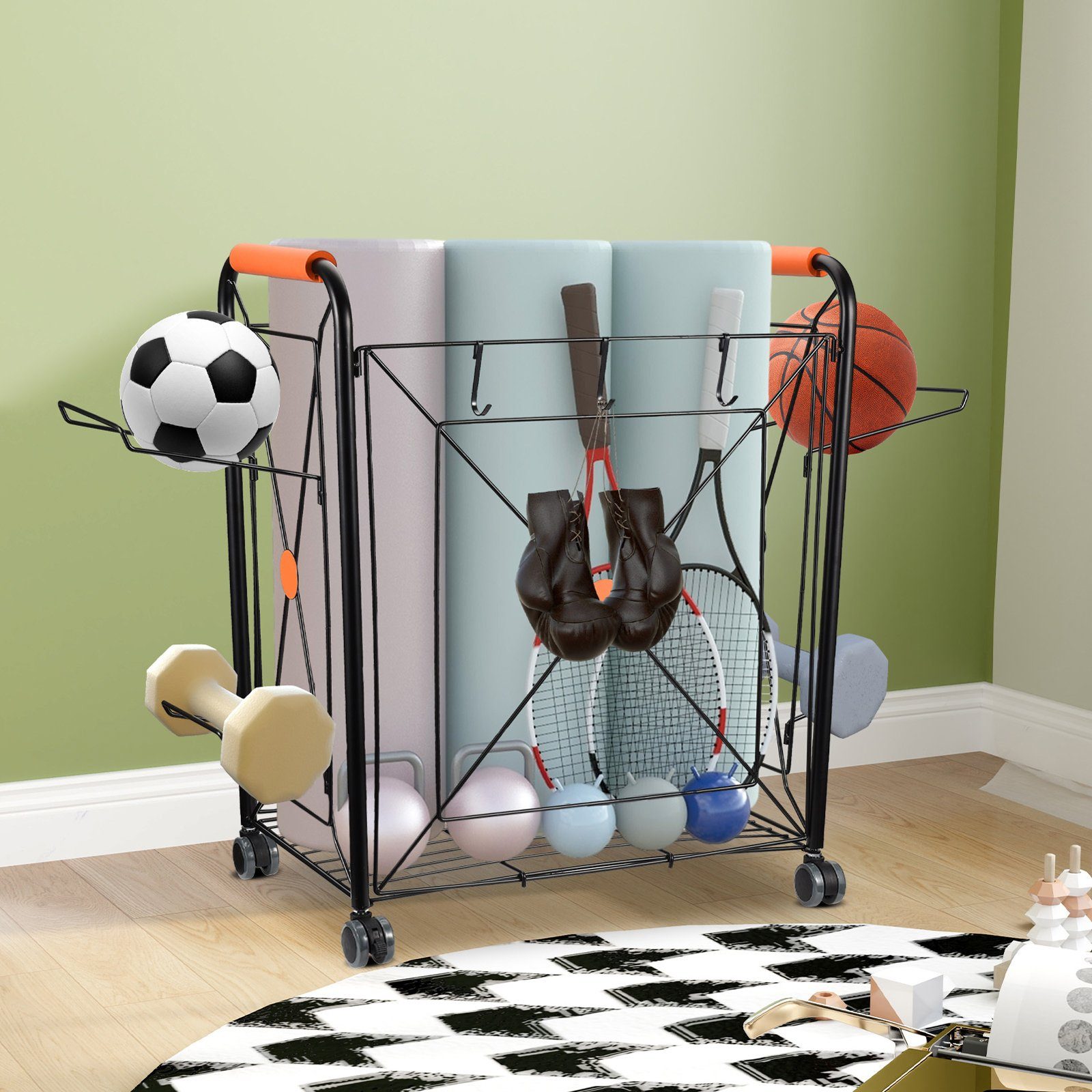 SEEZSSA Sportgeräte-Regalwagen Sportgeräte-Regalwagen aus Metall,Fitnessger günstig online kaufen