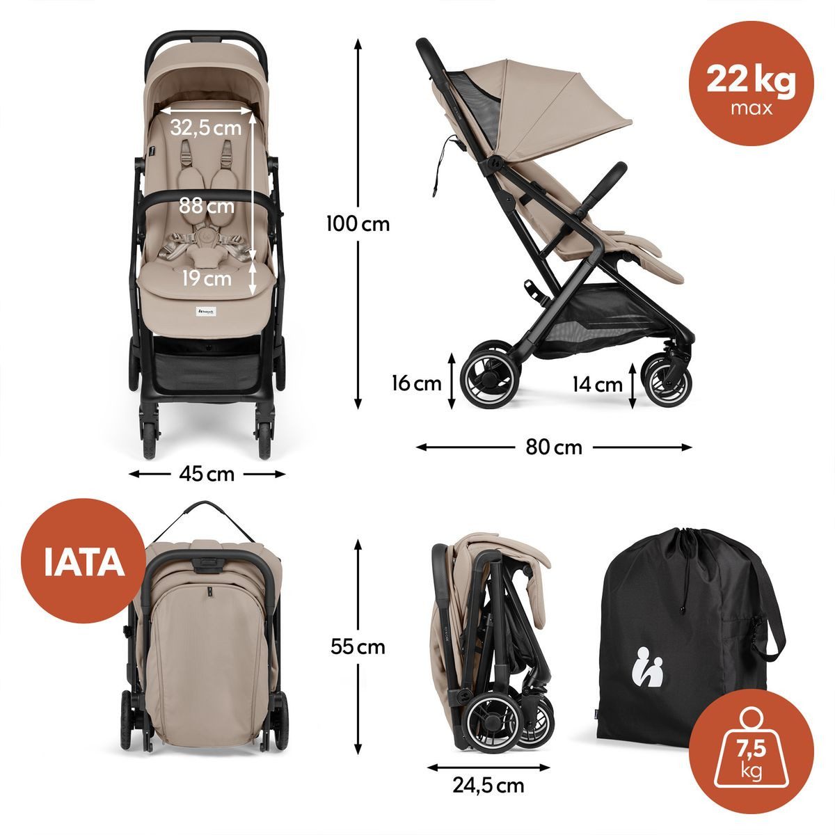 Hauck Kinder-Buggy Fly N Care - Mocha, Sportwagen Reisebuggy mit Liegefunktion & Einhand Faltung bis 22 kg – Bild 4 von 5