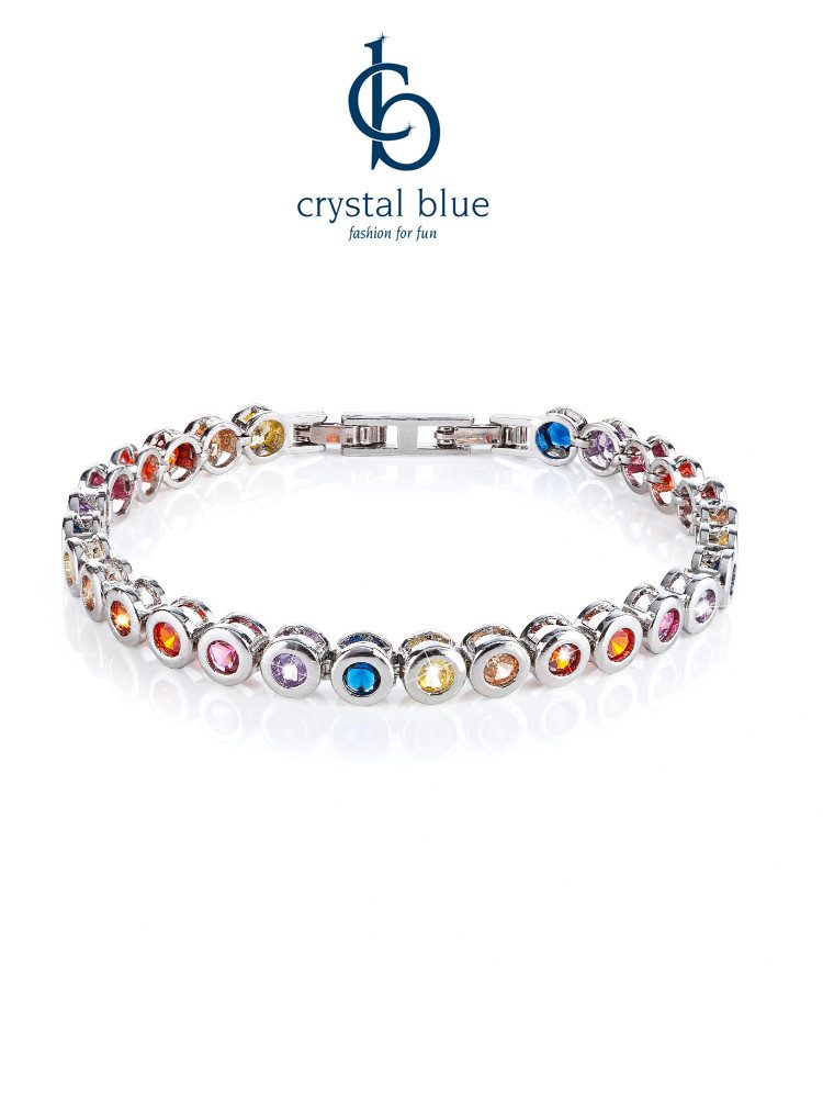 crystal blue Tennisarmband Facetteschliff Zirkonia Kristalle Klappverschluß flexible Verlängerung, minimalistisch elegant