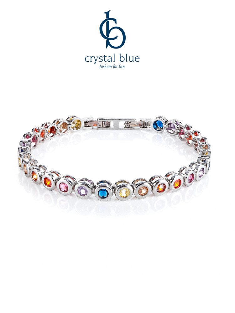 CRYSTAL BLUE Tennisarmband Facetteschliff Zirkonia Kristalle Klappverschluß flexible Verlängerung minimalistisch elegant mehr