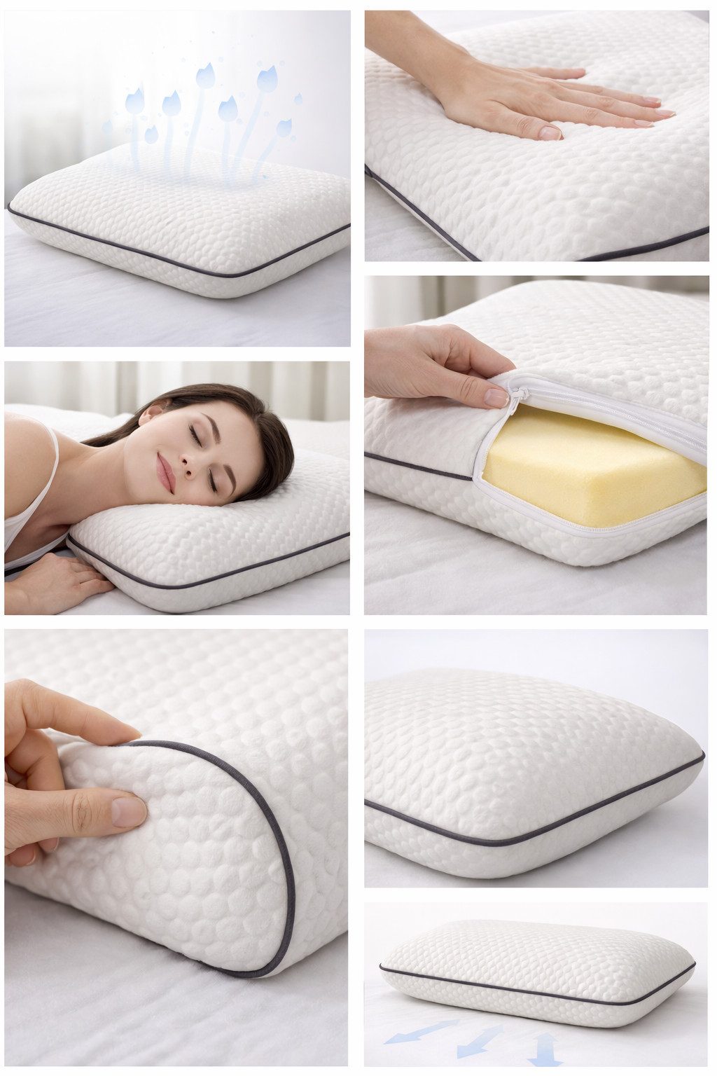 inter Kopfkissen Orthopädisches Nackenstützkissen Memory Foam Visco-Kissen 60x40 cm, Füllung: Memory Schaum, Bezug: Viscose, Seitenschläfer, Rückenschläfer, Bauchschläfer, Set, 1-tlg., Viscoelastischer Schaum