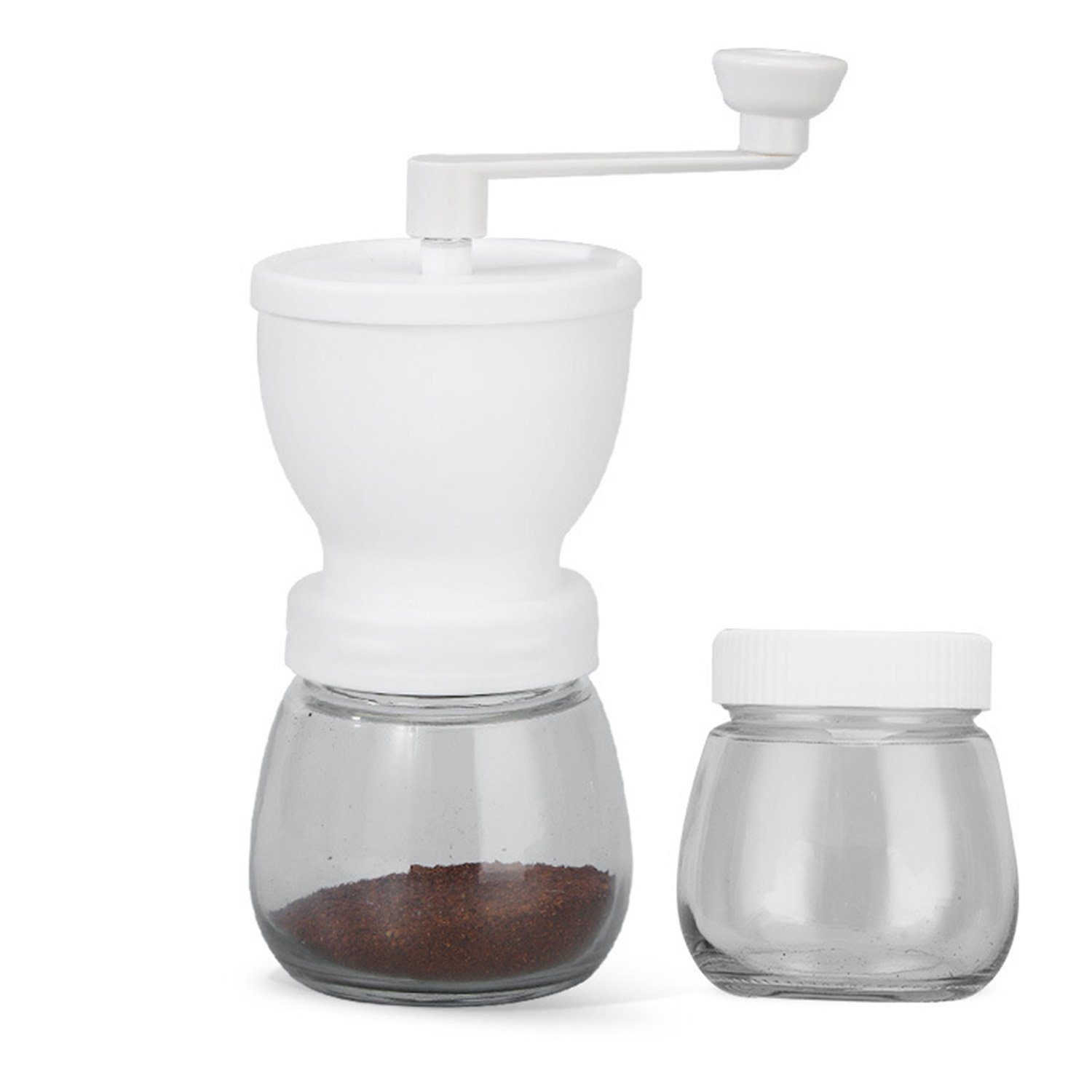 MAGICSHE Kaffeemühle Tragbare Handkurbel-Kaffeemaschine Kaffeebohnenmahlwerk Doppeldose weiß