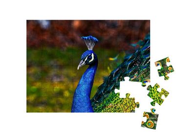 puzzleYOU Puzzle Männlicher Pfau in metallischen Farben, 48 Puzzleteile, puzzleYOU-Kollektionen Pfauen, Tiere in Dschungel & Regenwald