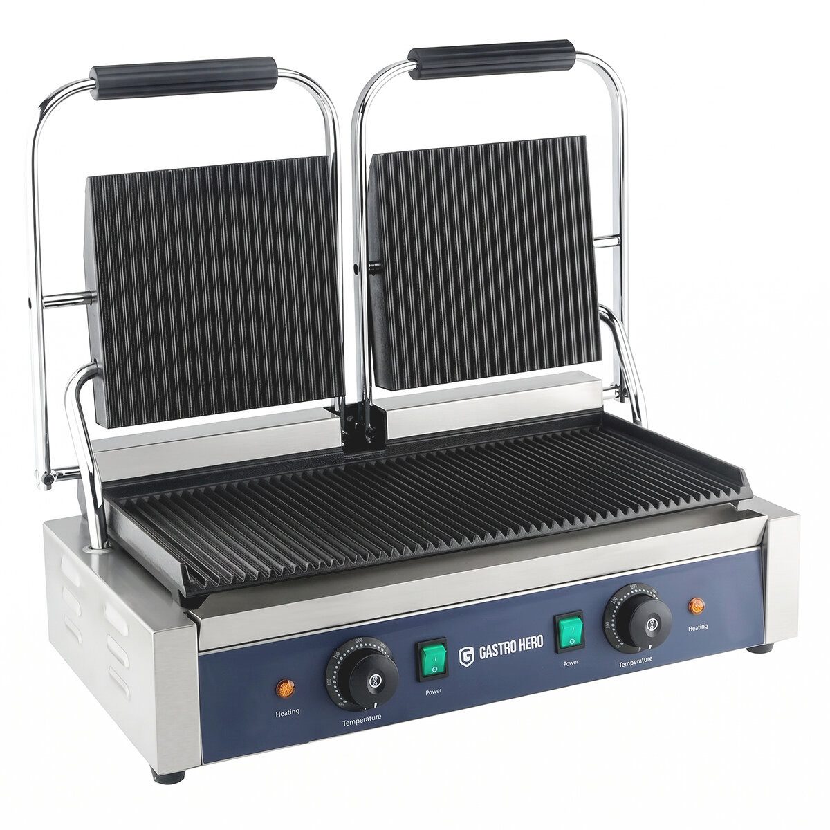 GastroHero Kontaktgrill Kontaktgrill Doppel Panini Grill gerillt 3,6 kW, 3600 W, AISI 430 Edelstahl, integrierter Überhitzungsschutz