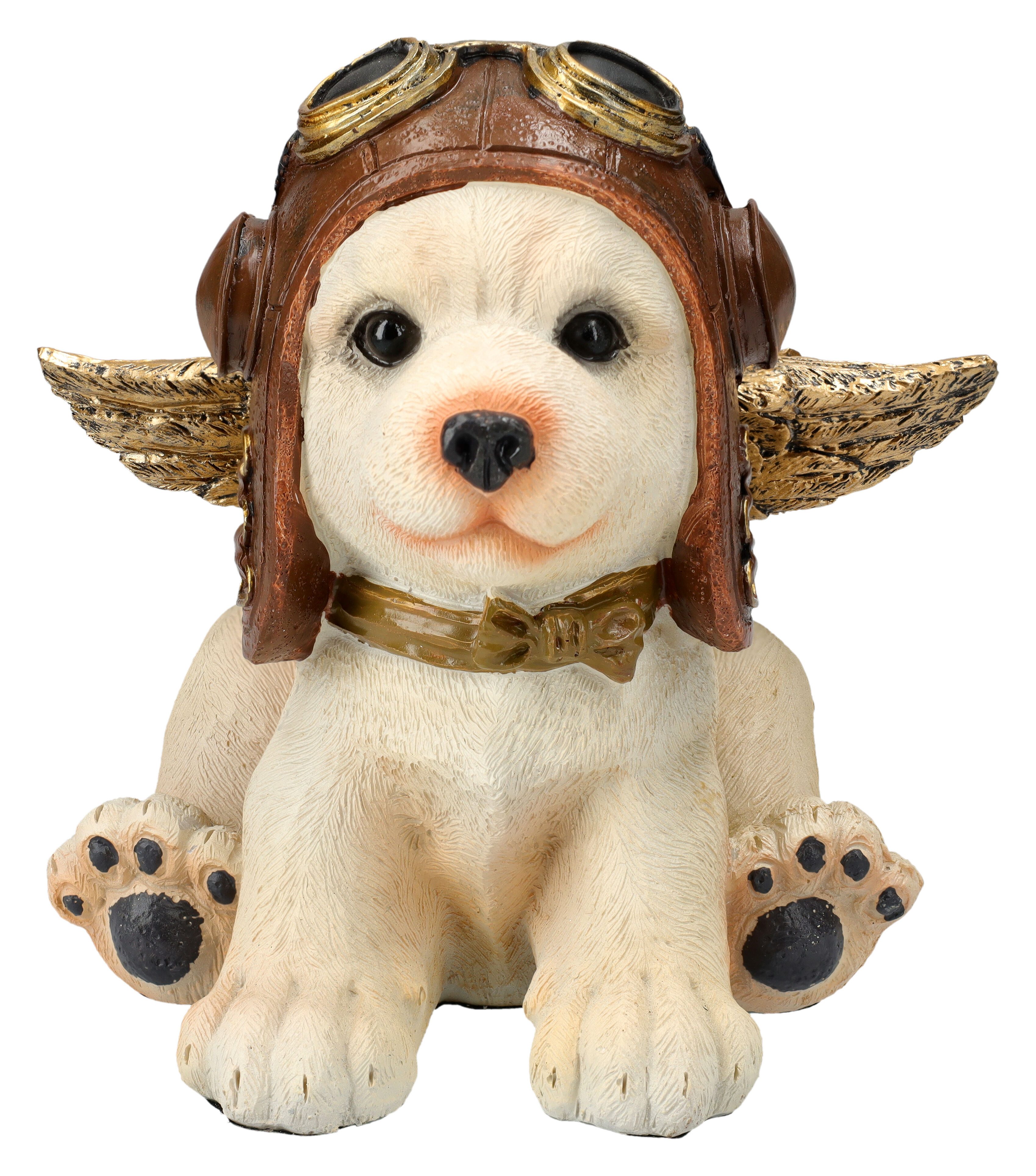Figuren Shop GmbH Tierfigur Hundefigur - Welpe mit Flügeln als Pilot - Dekoration Dekofigur Hund
