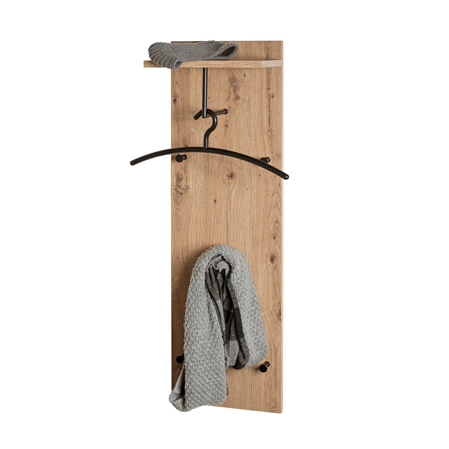 HAKU Garderobenständer PARMA 9 Garderobe - eiche-schwarz - MDF, Metall - H. 100cm x B. 30cm, (1xWandgarderobe, Wandhalterung - Wandhalter), Wandhakenleiste - Ha – Bild 3 von 5