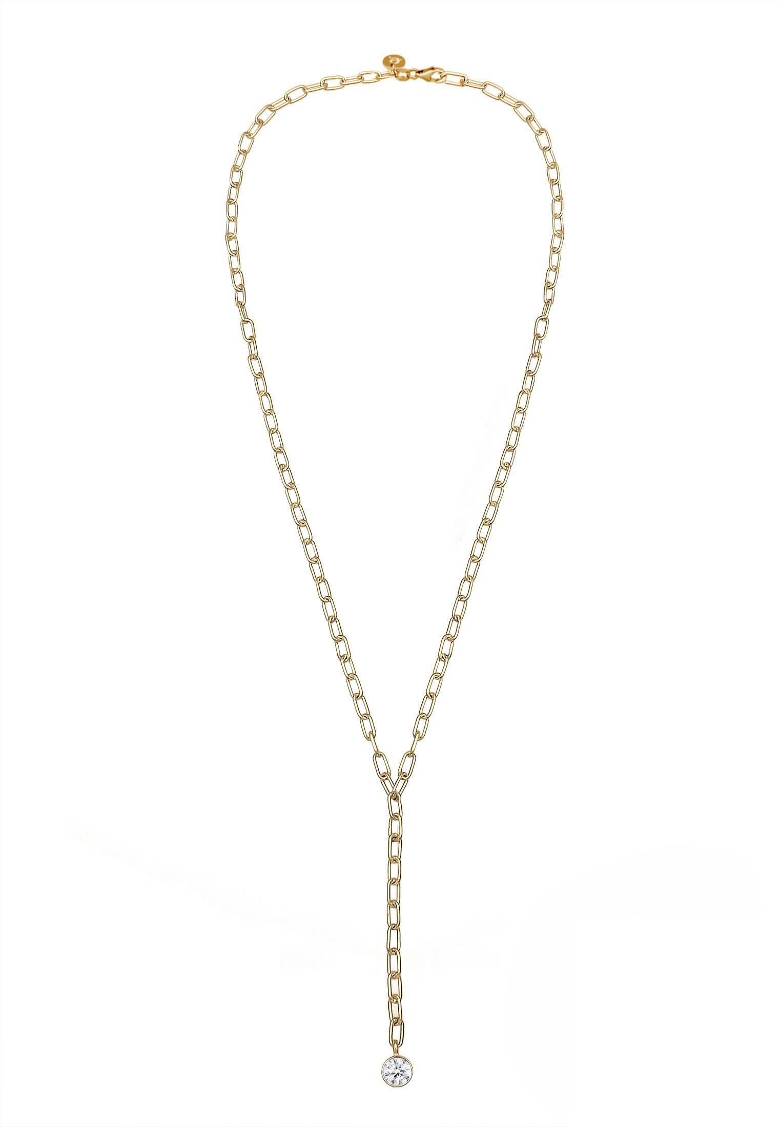 Elli Premium Kristalle Gold Trend 925 Y-Kette Collierkettchen Geo Silber