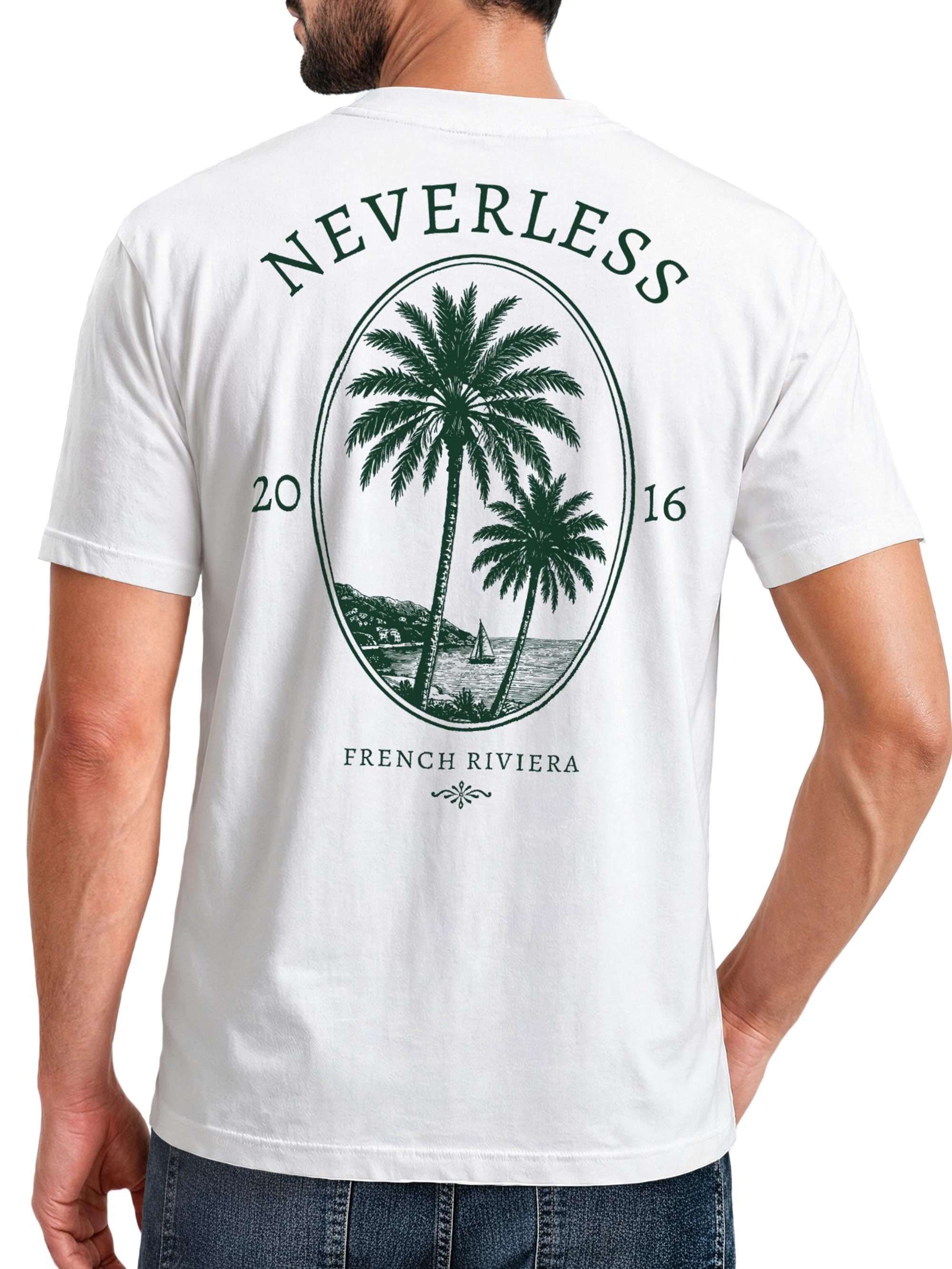 Neverless Print-Shirt Herren T-Shirt Backprint - French Riviera - Baumwollshirt Männer mit Print