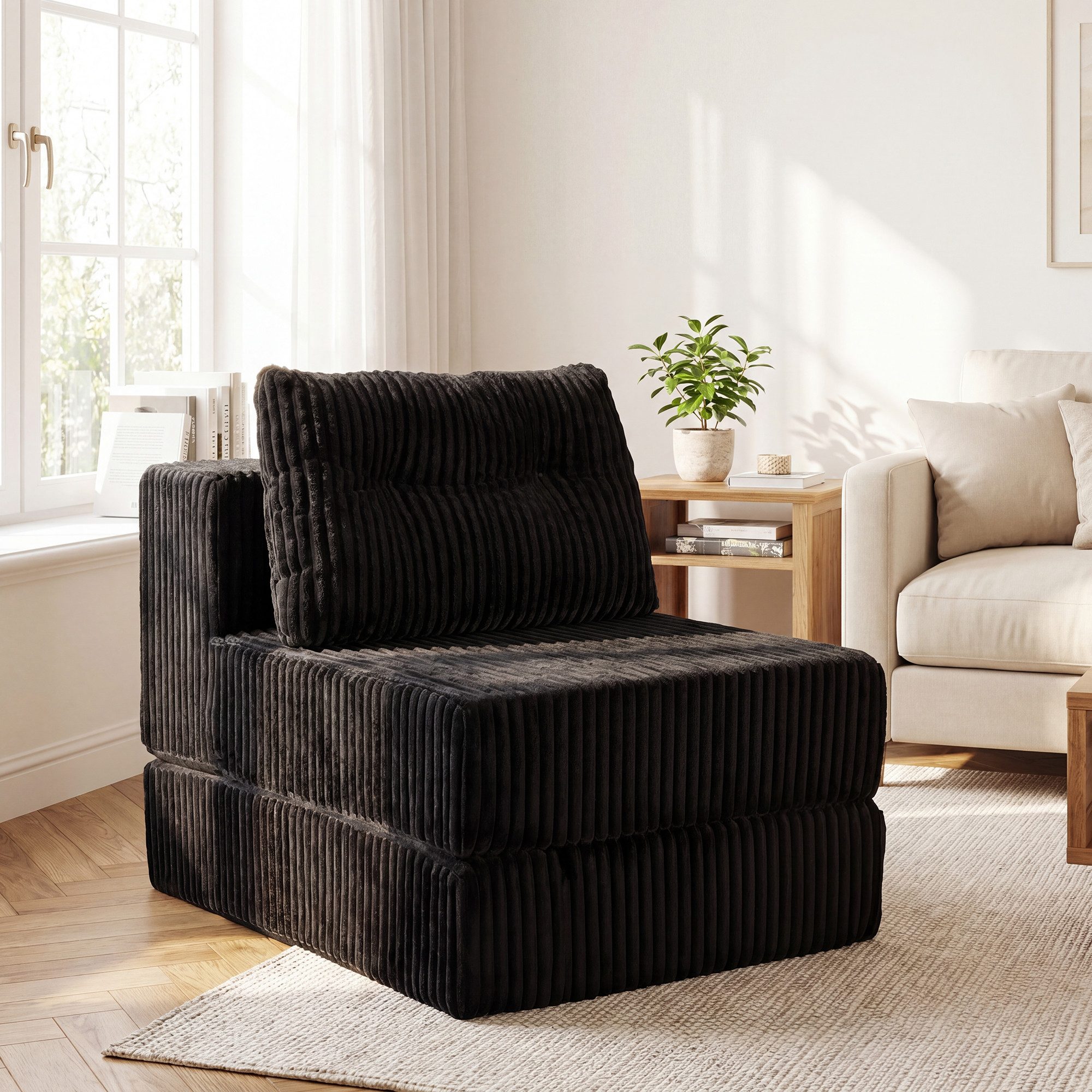GRAVFORCE Schlafsofa mit Kissen – 3-in-1 Sessel, Rückenstütze, klappbare Matratze, Beige, 1 Teile, 3-in-1-Transformationsdesign