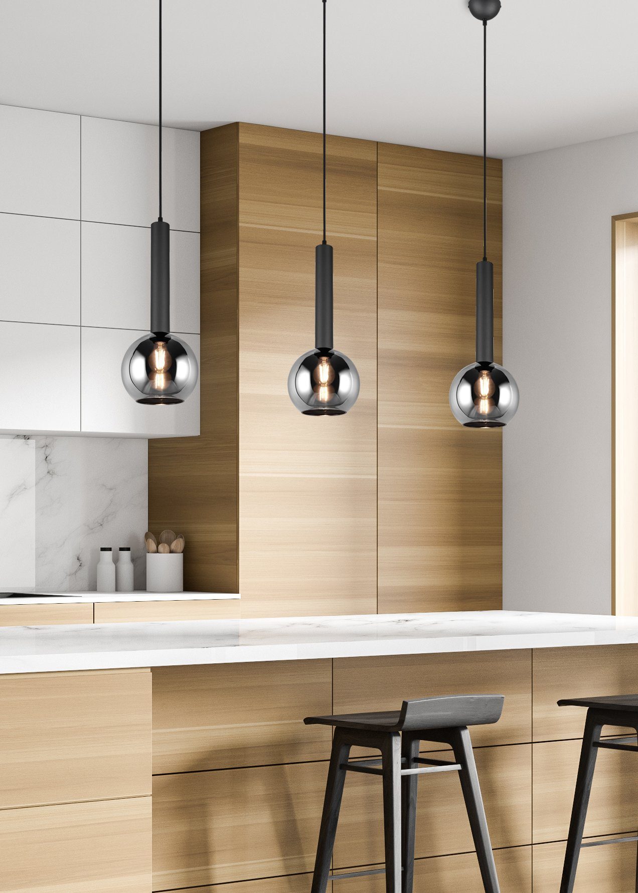 lightling Pendelleuchte Layton, ohne Leuchtmittel, moderne Pendellampe mit Glasschirmen in Kugeloptik