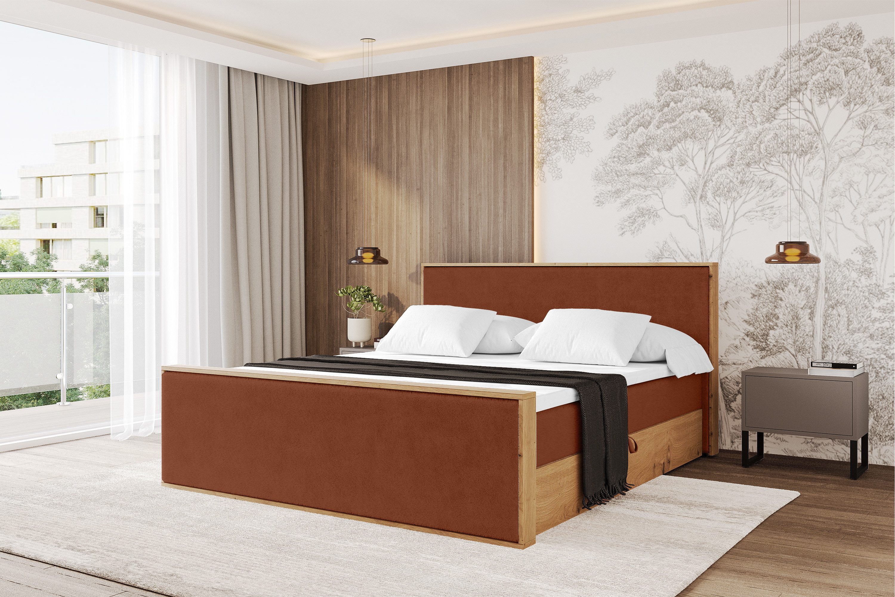 ALTDECOR Boxbett LOLLI9-Z (Multipocket-Matratze H4, H3 Matratze Bonellfederung, Topper, Kopfteil), Doppelbett mit Fußteil
