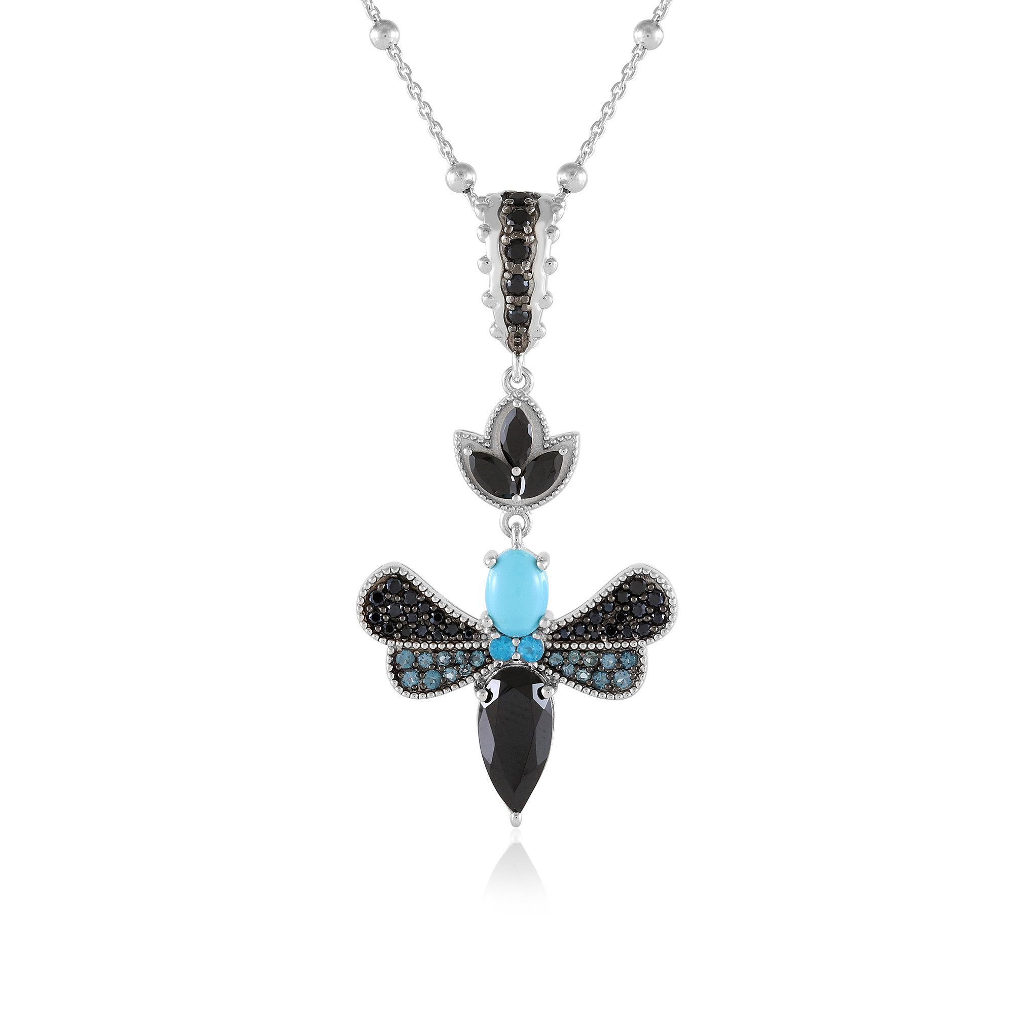 Cavill Silberkette Cavill Silberkette 2,16 ct Onyx & Türkis Schmetterling 925 Silber (1-tlg)