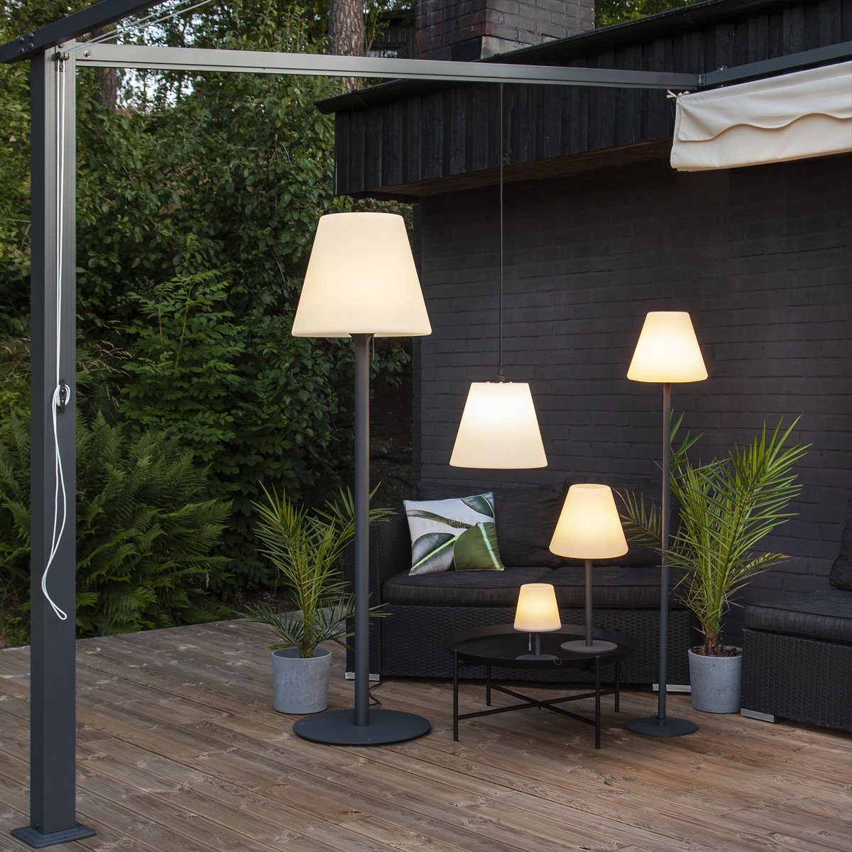 Außen 60cm Lampenschirm Außen-Tischleuchte LED weißer STAR Garten-Beistelllampe/Tischlampe TRADING E27