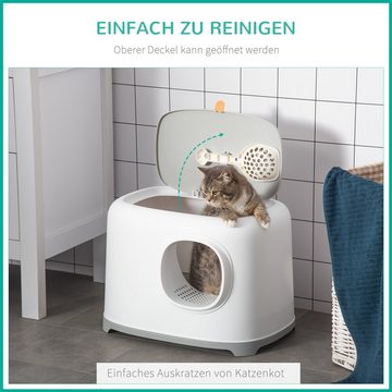 PawHut Katzentoilette mit Haube für Katzen bis 5 kg Katzenklo mit Deckel Kunststoff Weiß, 55L x 40B x 39H cm