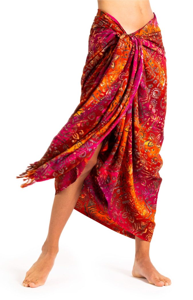 PANASIAM Sarong Pareo Wachsbatik Bunttöne aus hochwertiger Viskose Strandtuch, Viskose, Strandkleid Bikini Cover-up Tuch für den Strand Schultertuch Halstuch